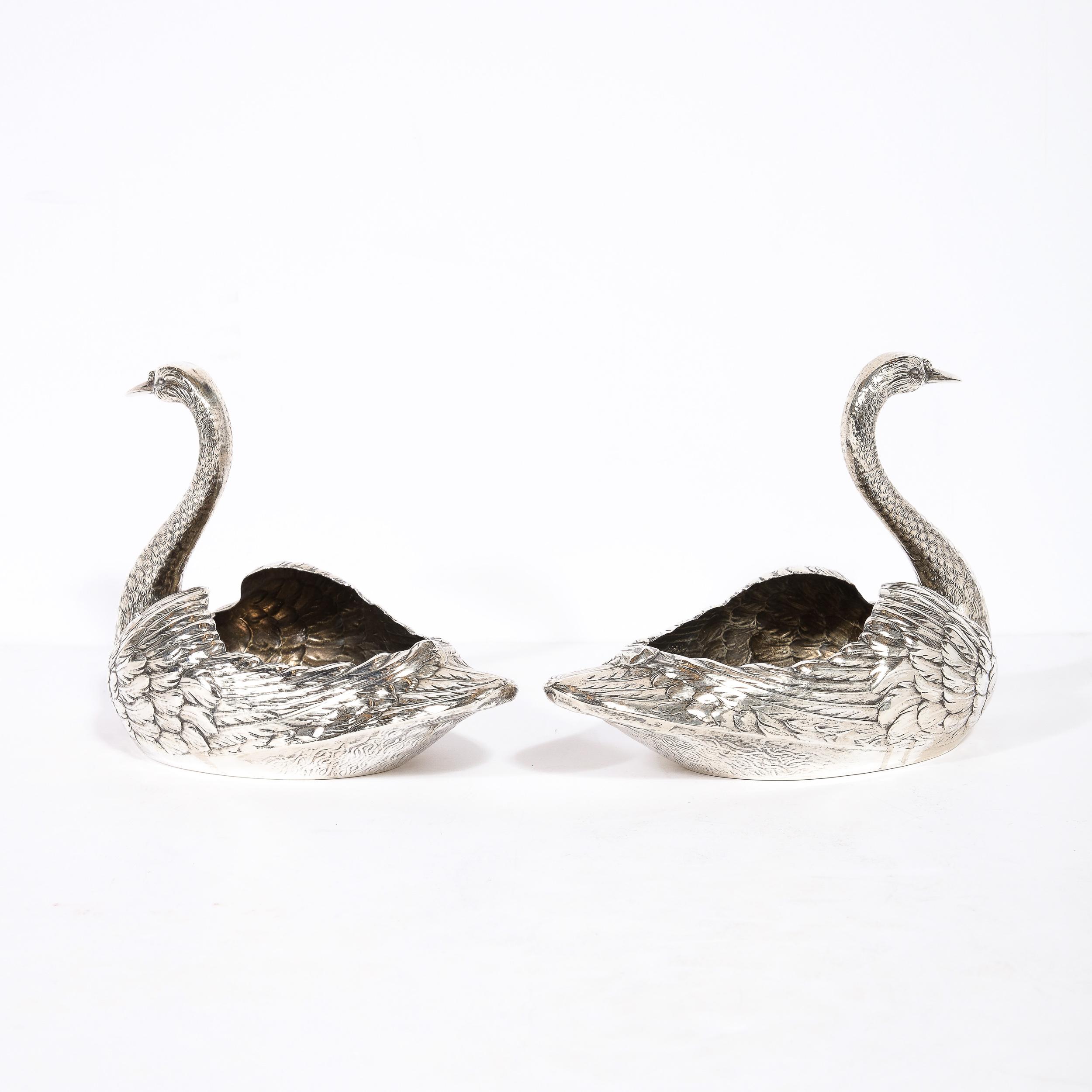Pair of Sterling Silver Swan Decorative Bowls Signed Gorham Sterling For Sale 1