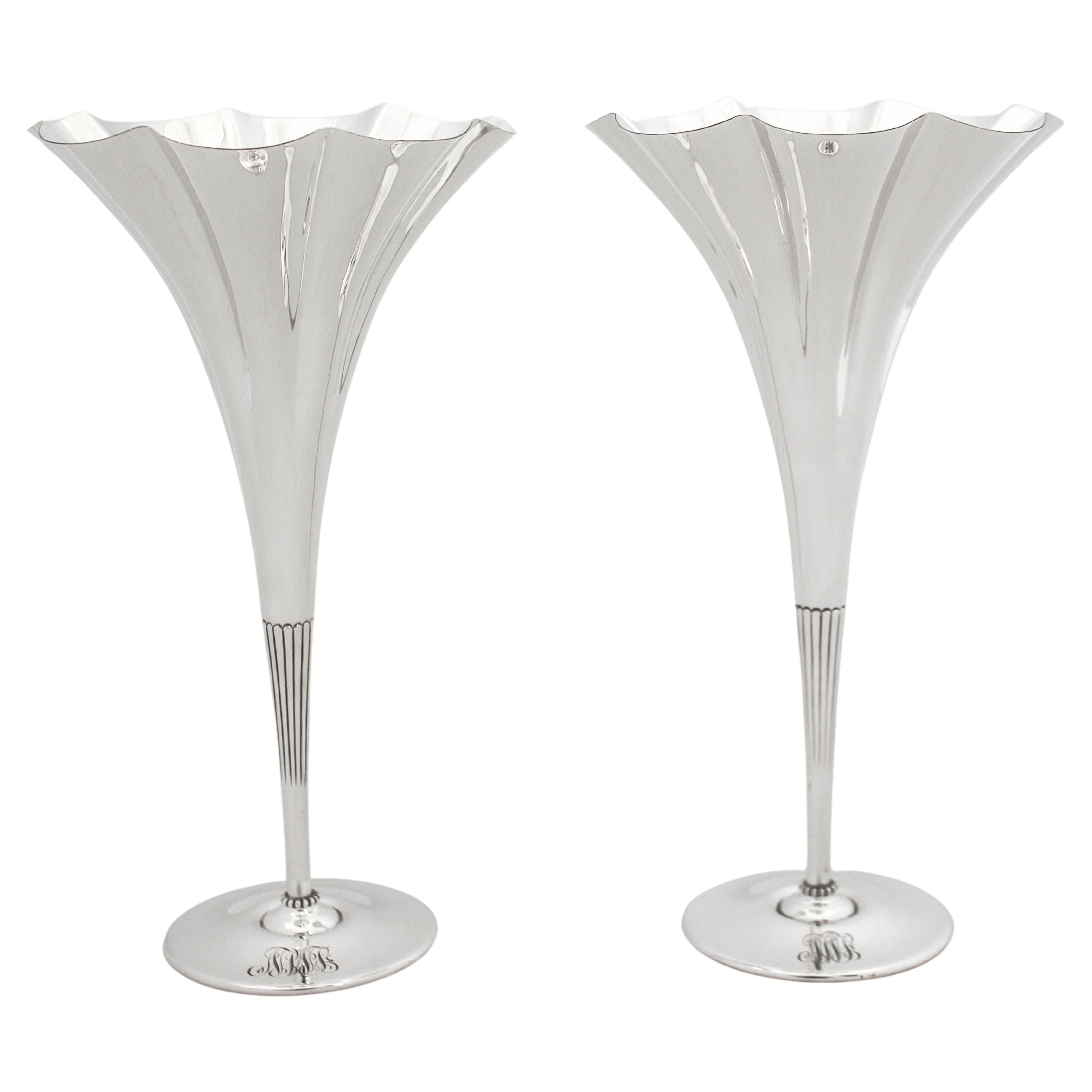 Pair of Sterling Silver Tiffany Vases For Sale