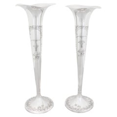 Antique Pair of Sterling Silver Trumpet Vases