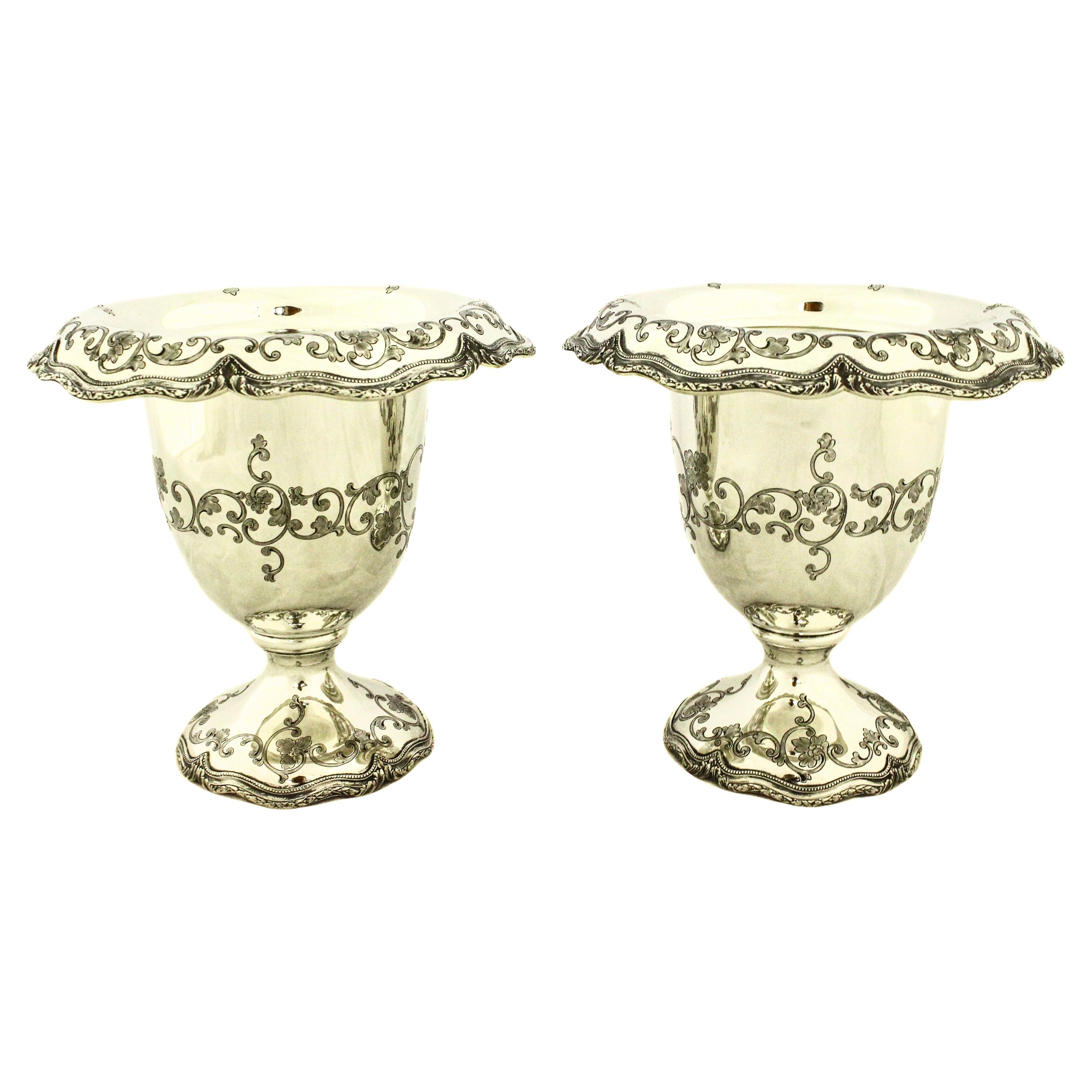 Pair of Sterling Silver Urn-Form Vases