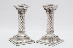 Pair of Sterling Silver Victorian Neoclassical Corinthian Column Candlesticks