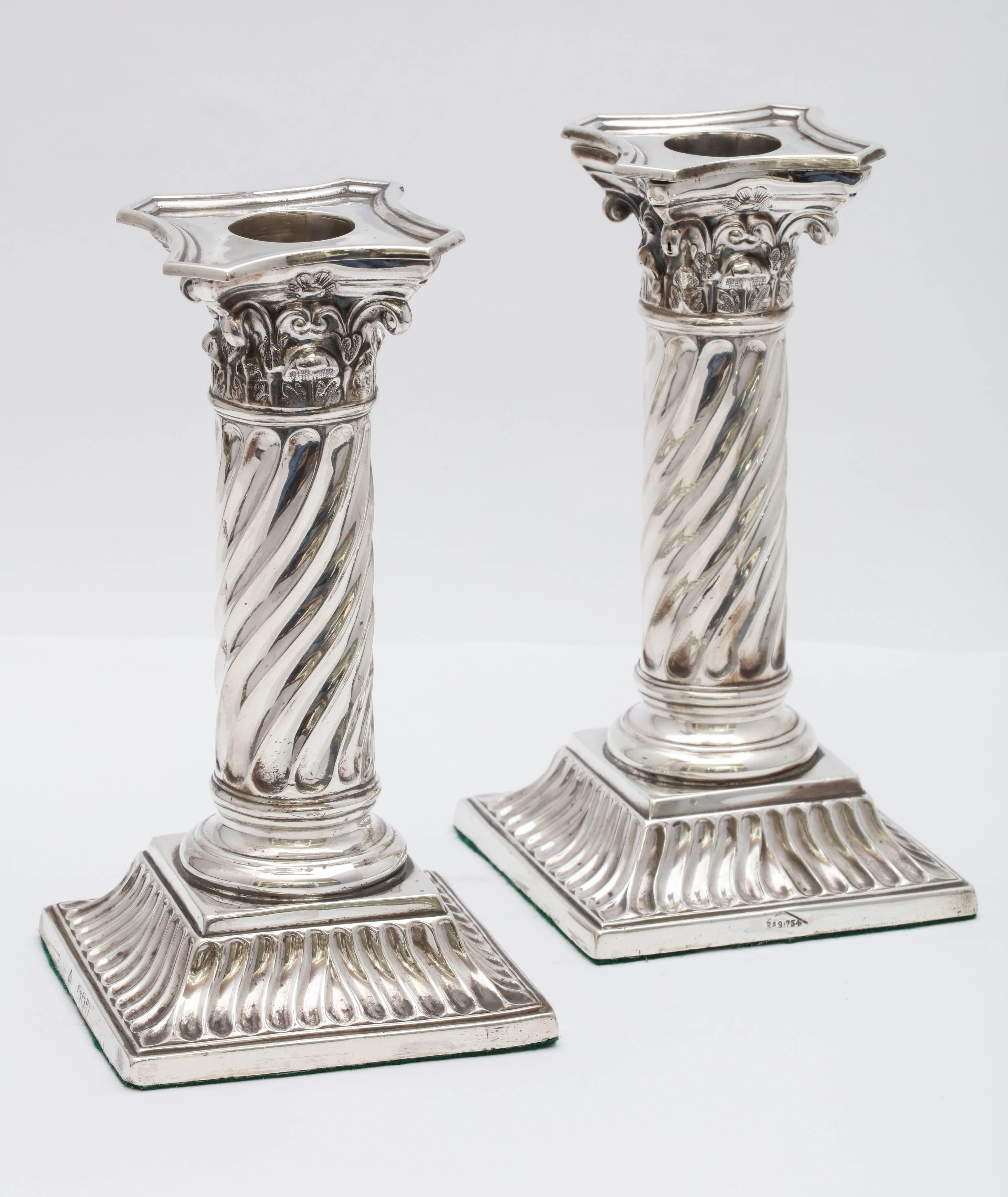 Pair of Sterling Silver Victorian Neoclassical Corinthian Column Candlesticks 2