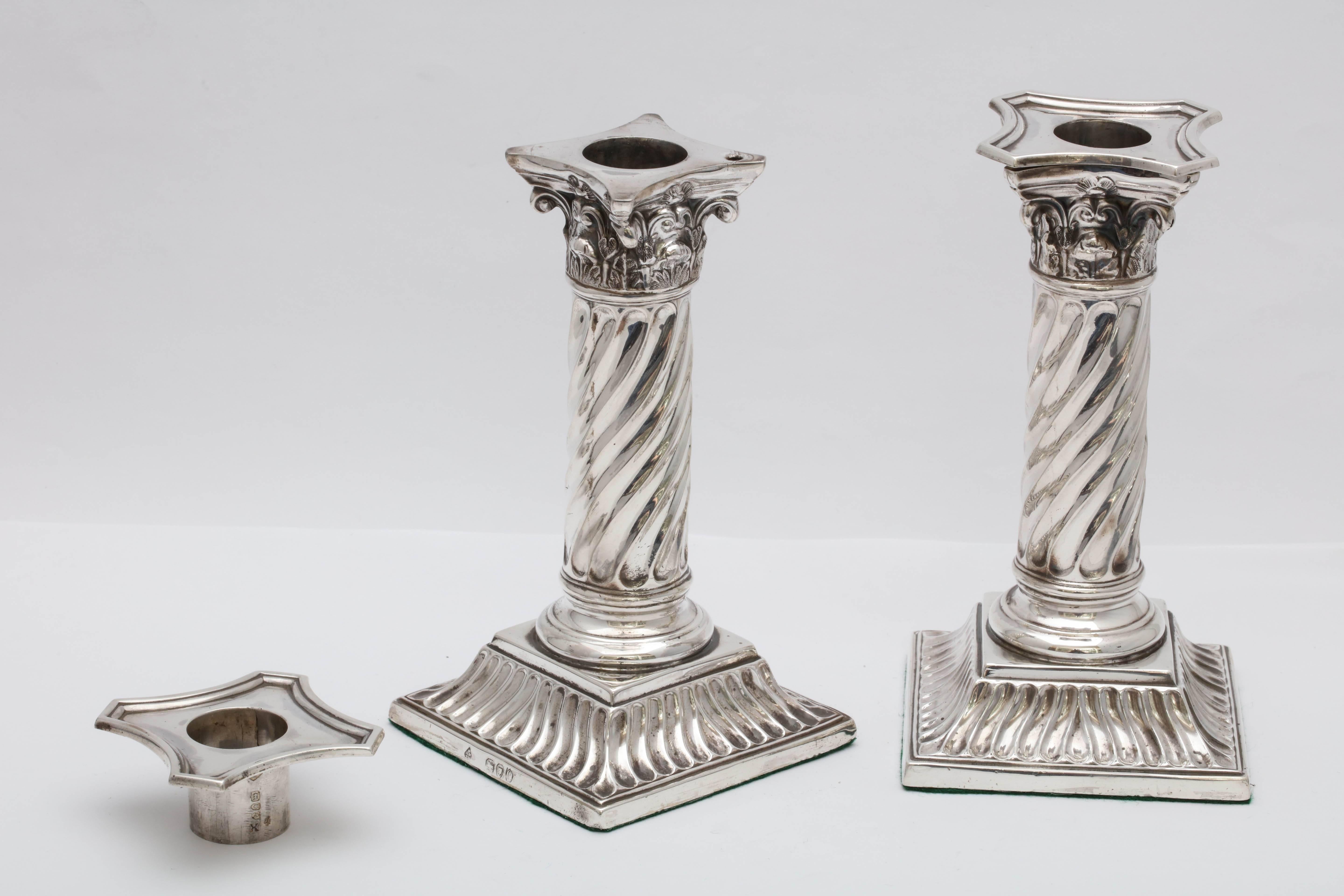 Pair of Sterling Silver Victorian Neoclassical Corinthian Column Candlesticks 3