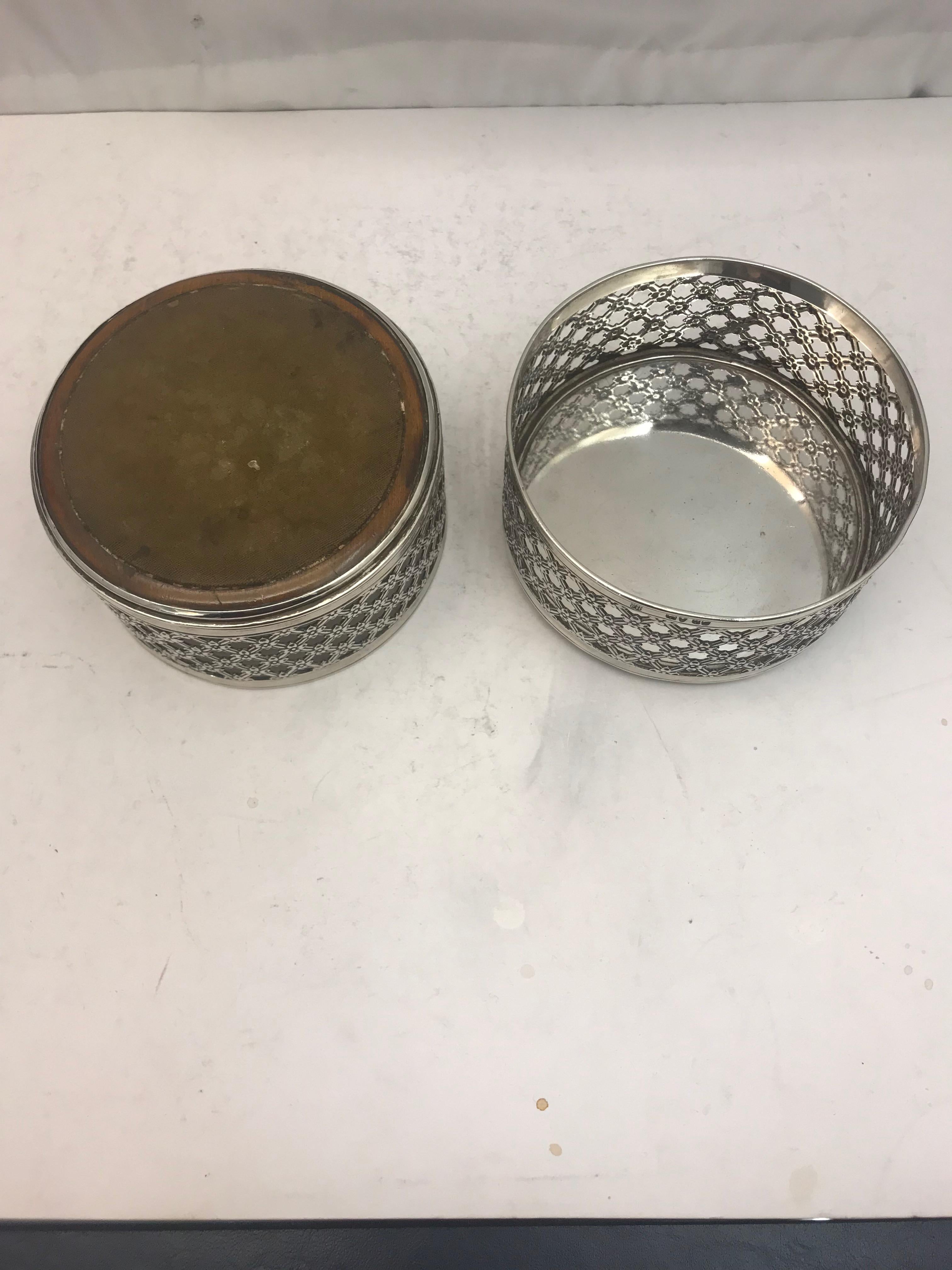 Pair of Sterling Silver Wine Coasters For Sale 1