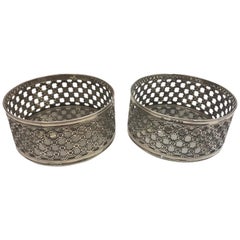 Antique Pair of Sterling Silver Wine Coasters