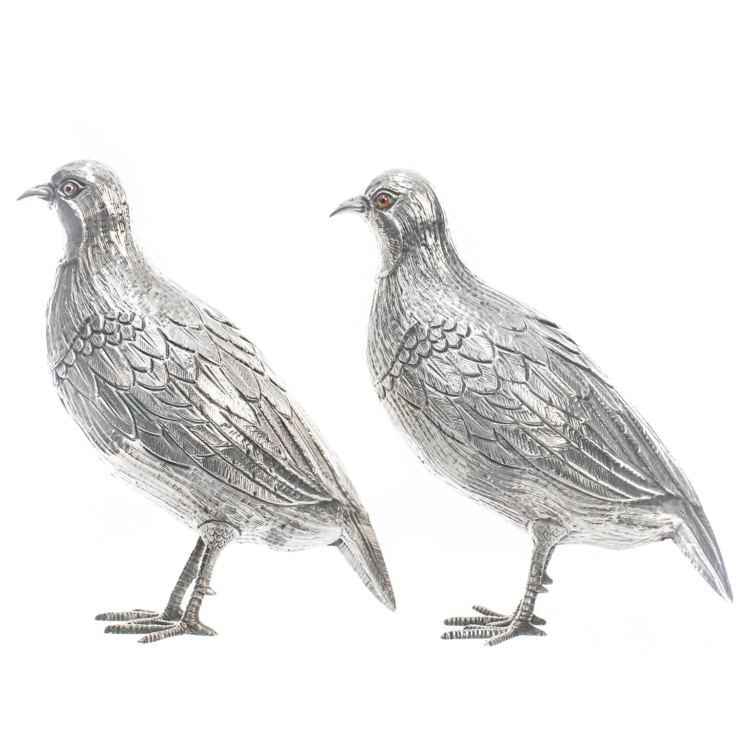 European Pair of Sterling Table Birds, circa 1890s