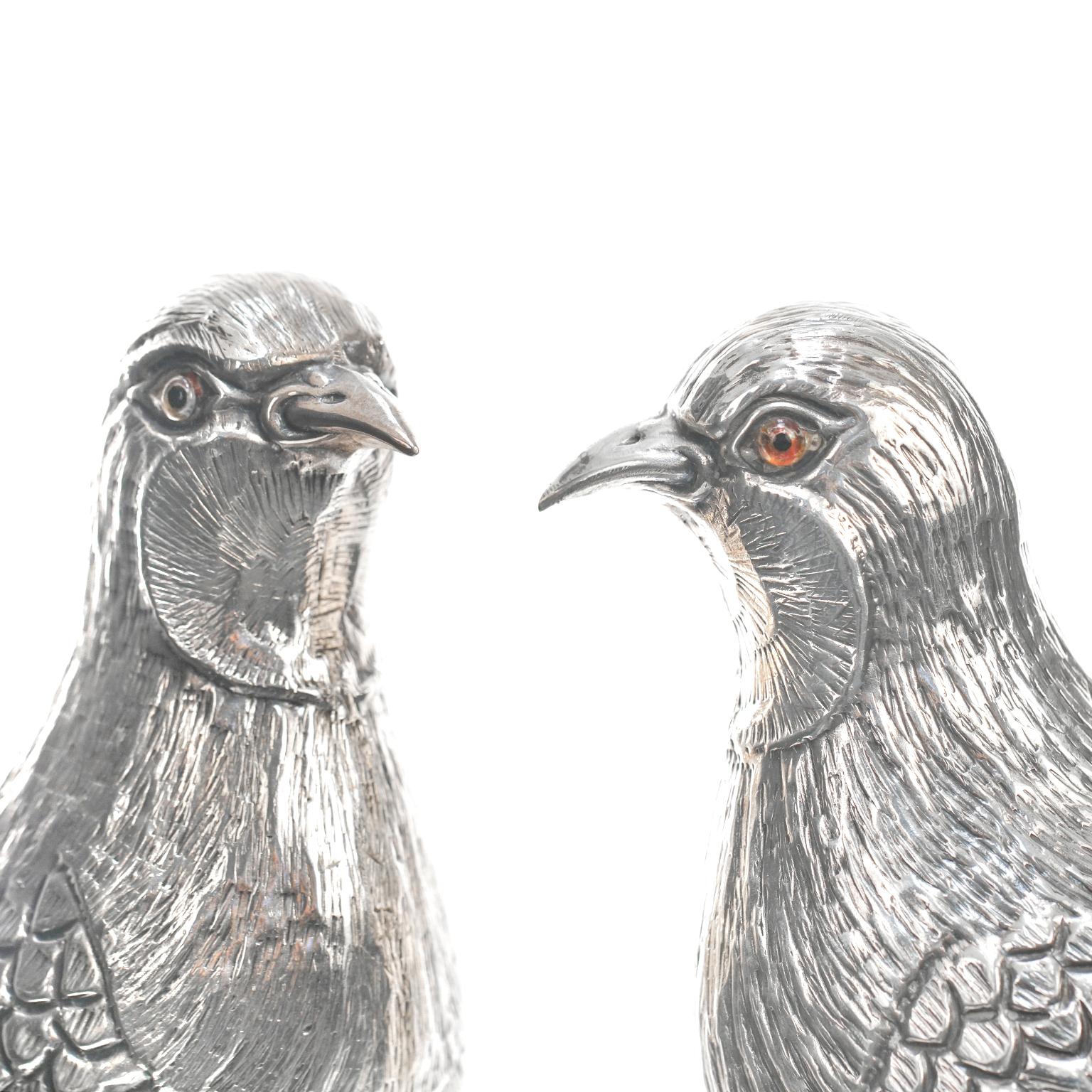 Late 19th Century Pair of Sterling Table Birds, circa 1890s