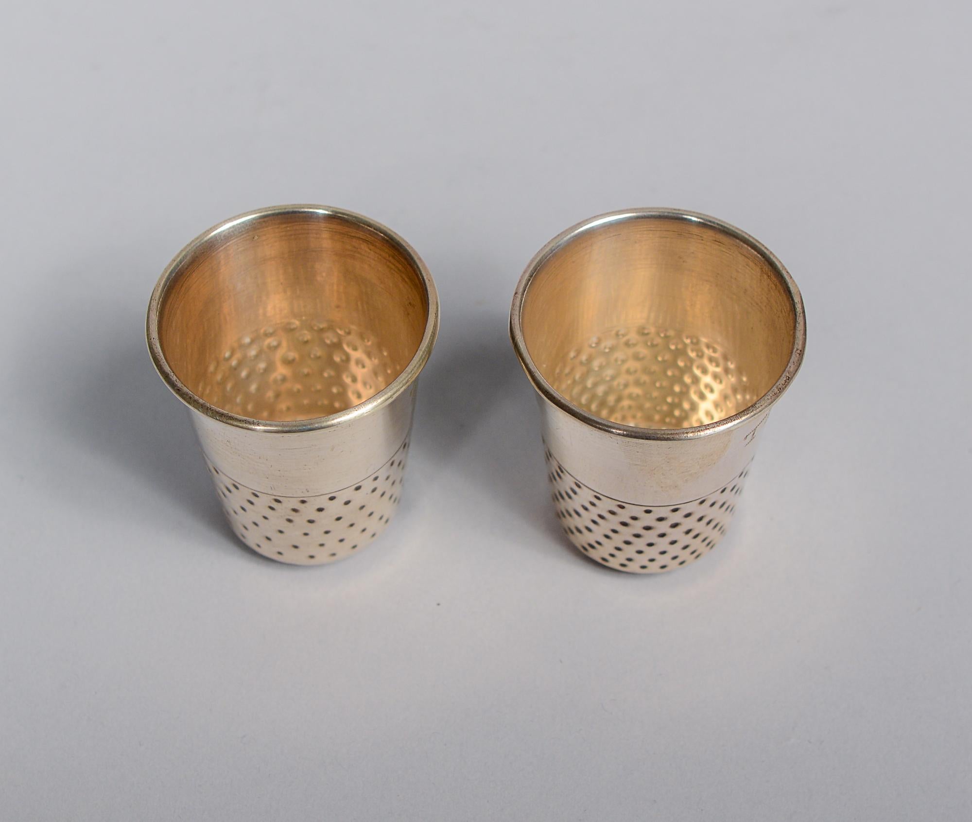Mid-Century Modern Pair of Sterling Thimble Full Cocktail Measure Jigger by Rancho Alegre