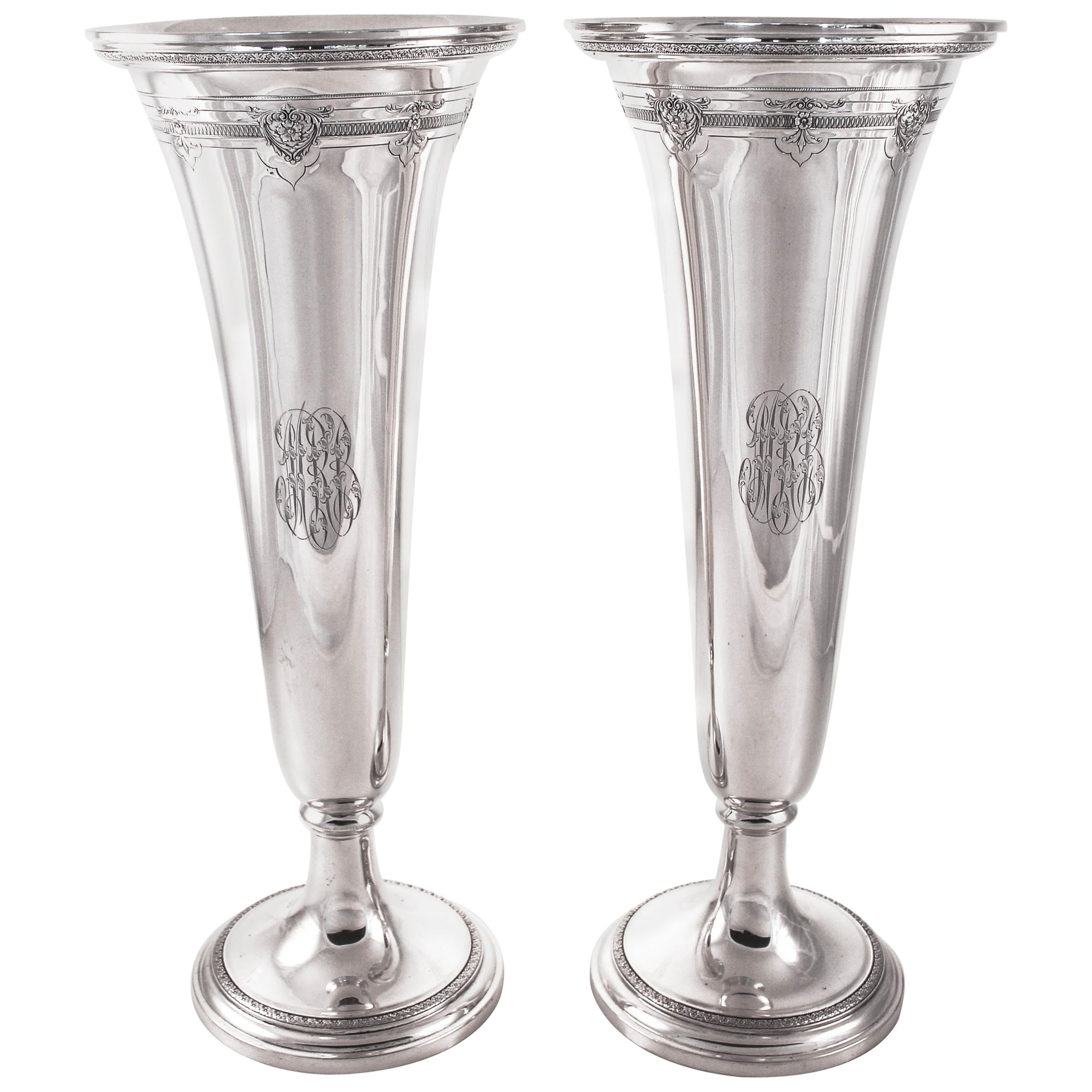 Pair of Tiffany and Co. Sterling Silver Trumpet Vases from 1907 at 1stDibs