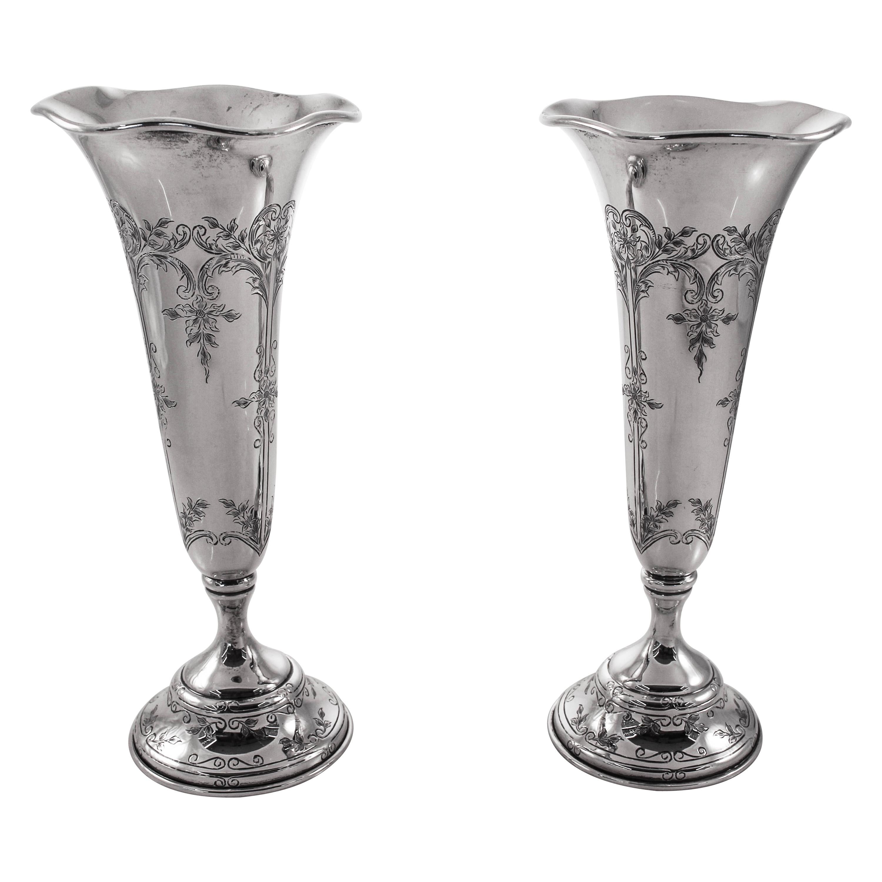 Pair of Sterling Vases For Sale