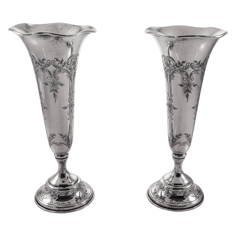 Pair of Sterling Vases For Sale