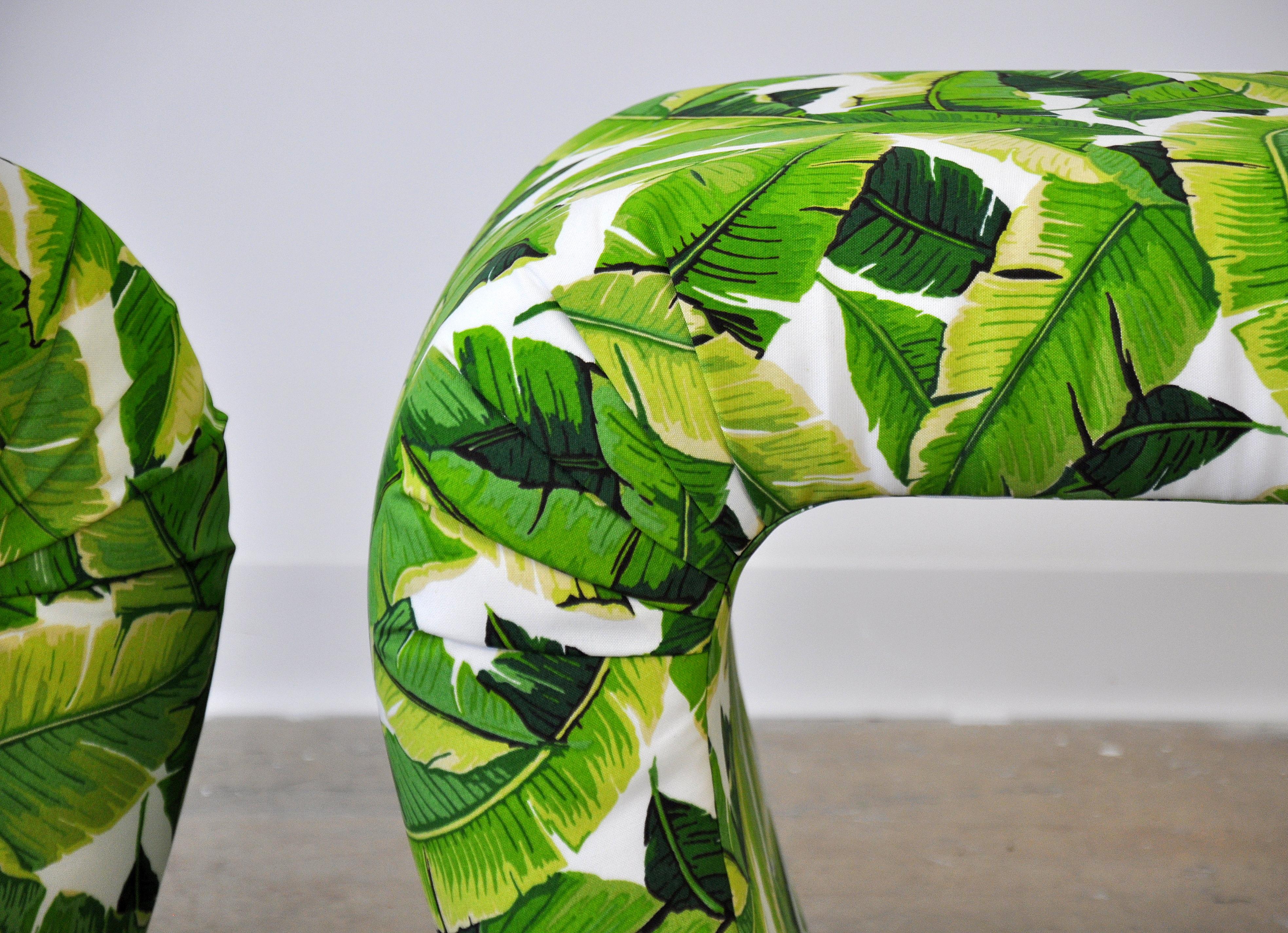 Pair of Steve Chase Banana Leaf Pattern Waterfall Benches 4