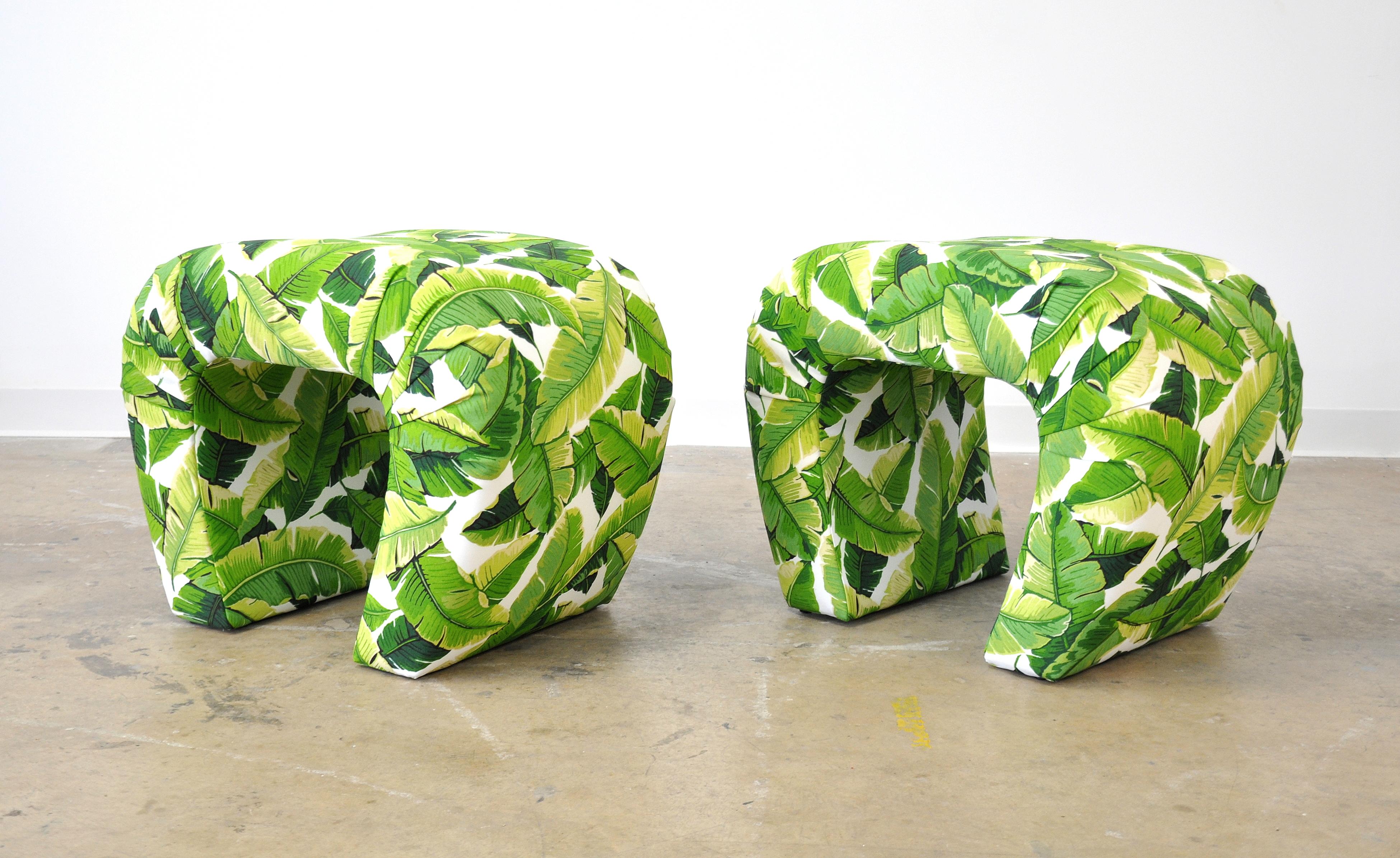 American Pair of Steve Chase Banana Leaf Pattern Waterfall Benches