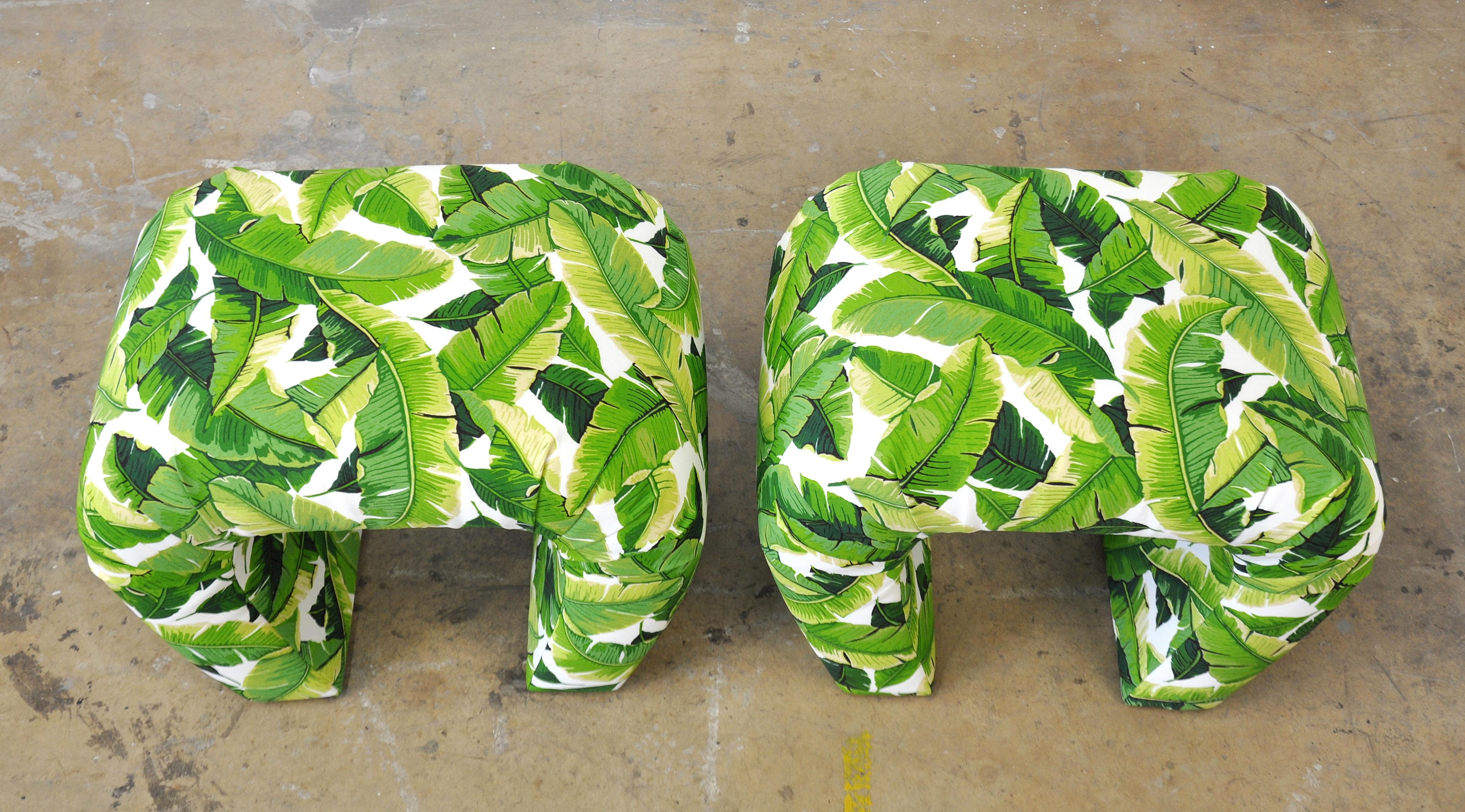 Late 20th Century Pair of Steve Chase Banana Leaf Pattern Waterfall Benches