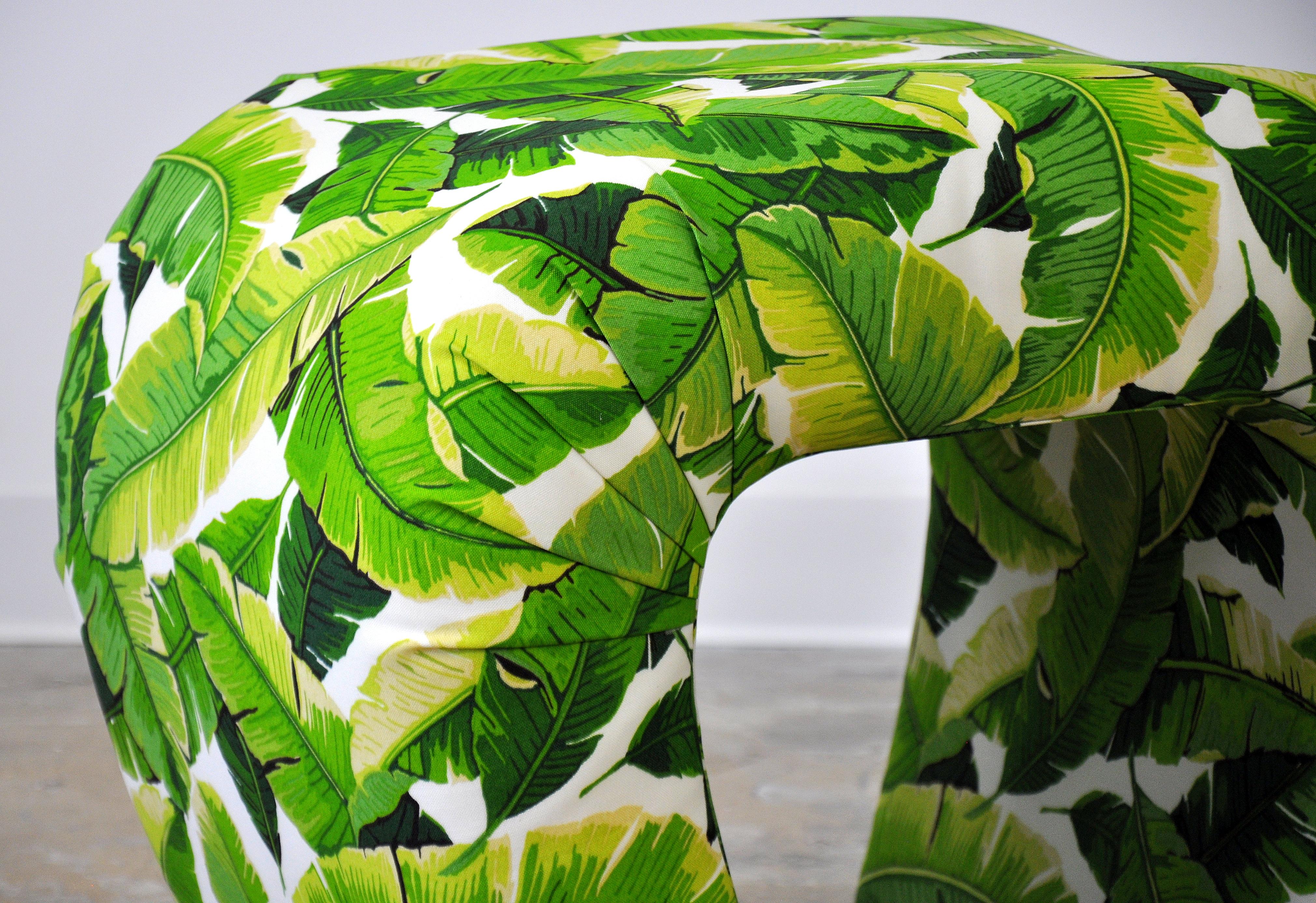 Fabric Pair of Steve Chase Banana Leaf Pattern Waterfall Benches