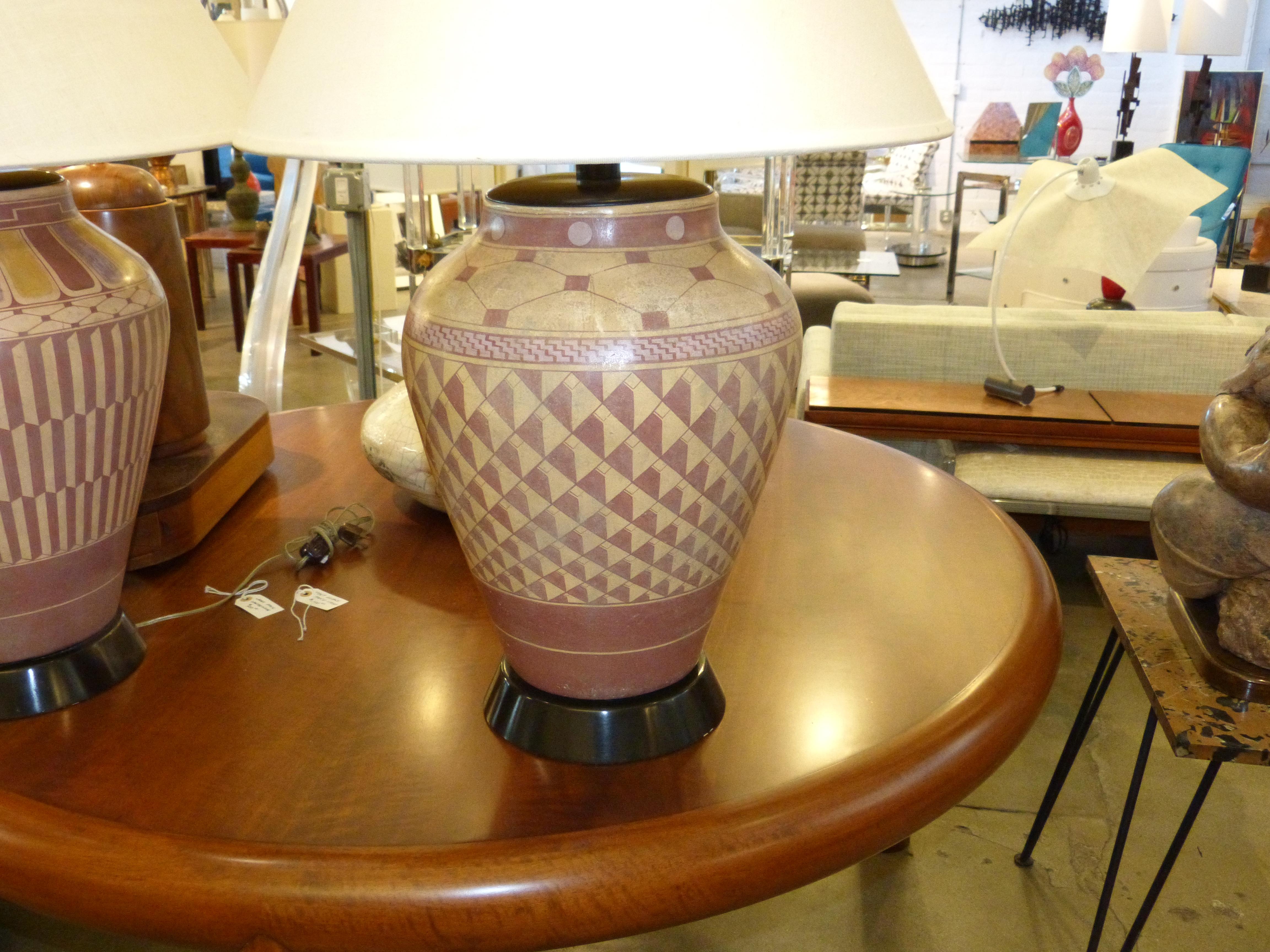 Pair of Steve Chase Designed Native American Pottery Lamps 6