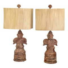 Pair of Steve Chase Terracotta Bedroom Table Lamps, Mid 20th Century