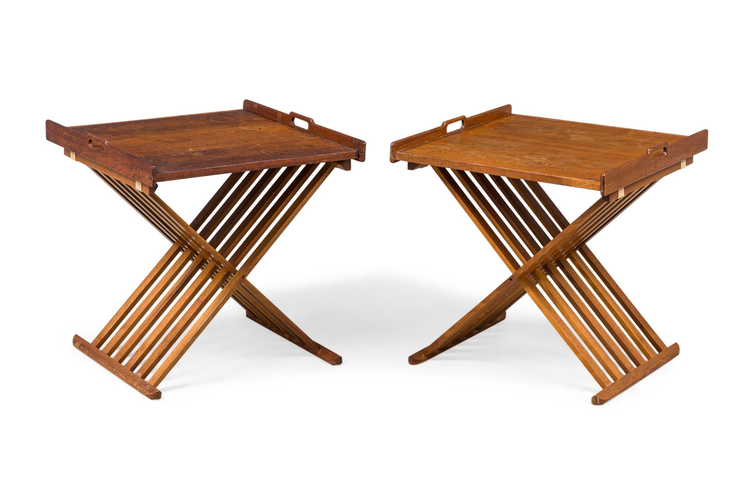PAIR of American Mid-Century CampaignStyle Folding Tray Top End Tables (STEWART & KIPP STUART for DREXEL) (PRICED AS PAIR)