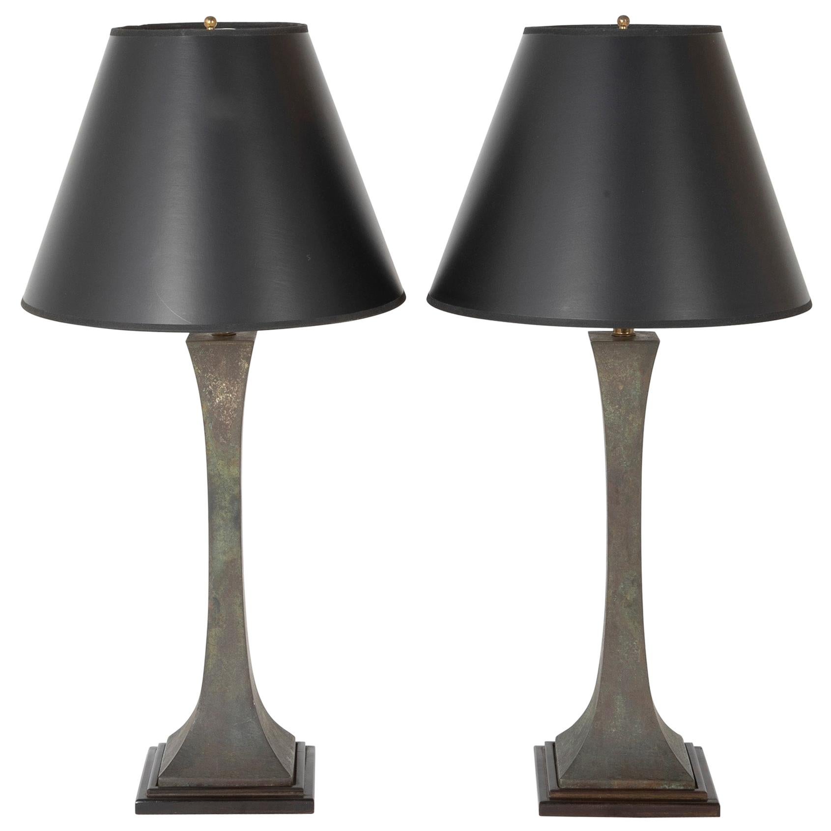 Pair of Stewart Ross James Bronze Table Lamps for Hansen, USA, 1960s