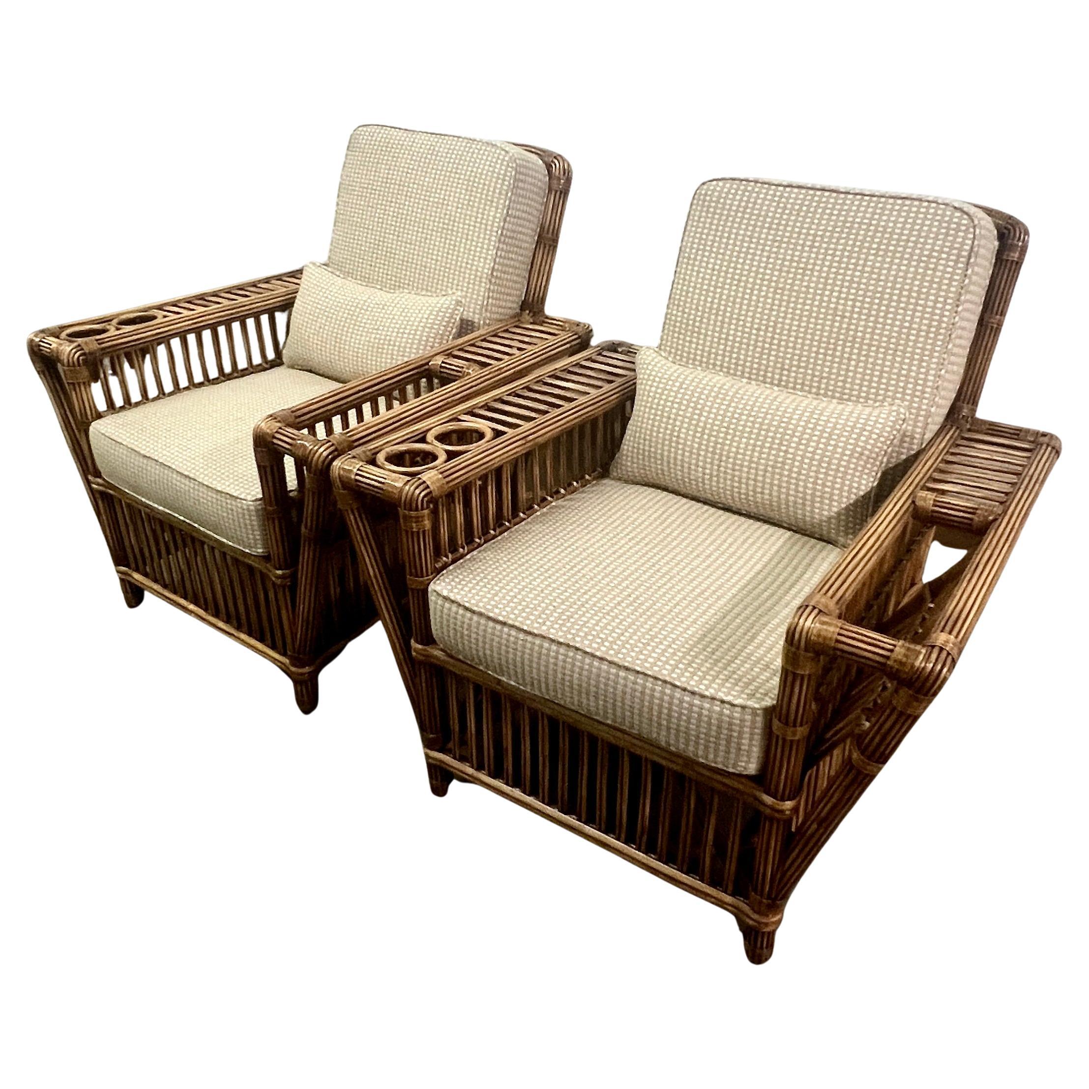 Hand-Crafted Pair Presidents Stick Reed Rattan 