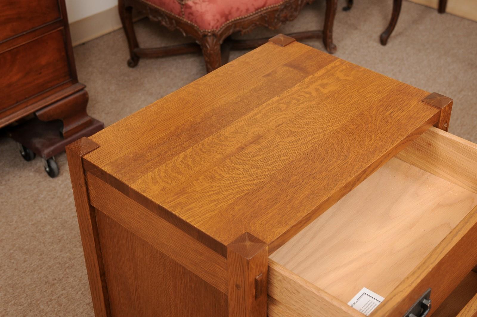 Pair of Stickley Mission Style Oak Nightstands / Side Tables with Drawers.