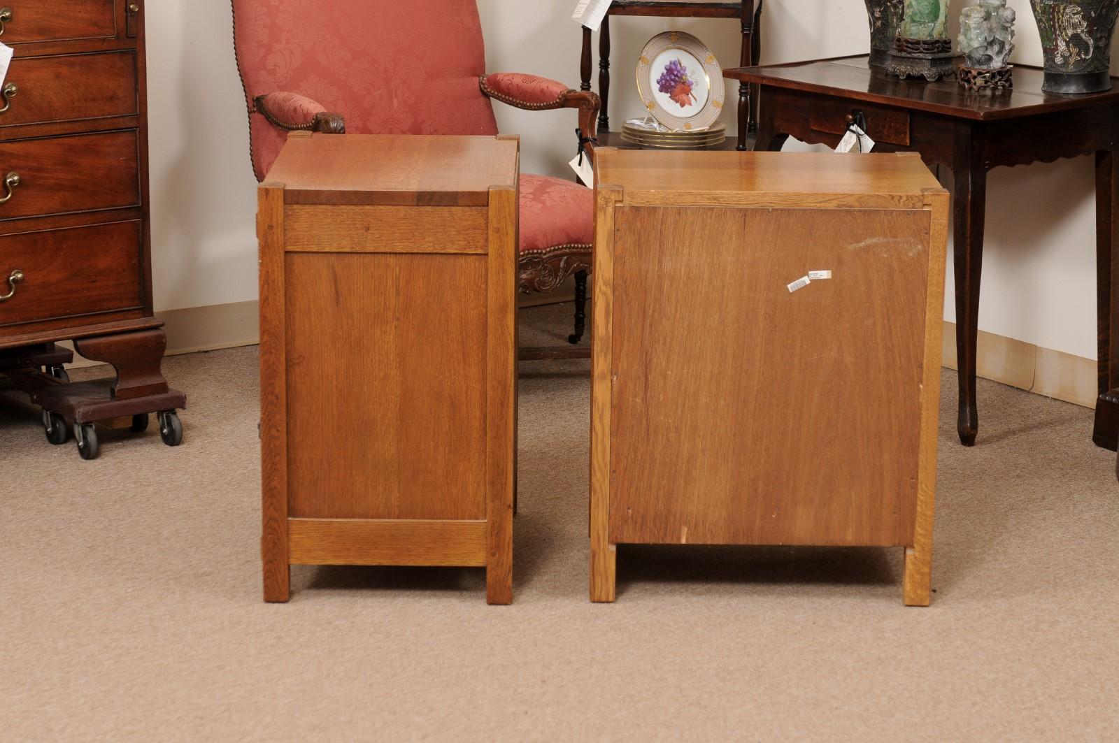 Pair of Stickley Mission Style Oak Nightstands / Side Tables with Drawers 1