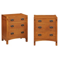 Pair of Stickley Mission Style Oak Nightstands / Side Tables with Drawers