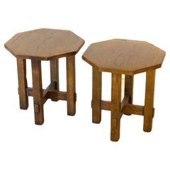 Pair of Stickley School Arts & Crafts Mission Oak Octagonal Plant Stands 20thC