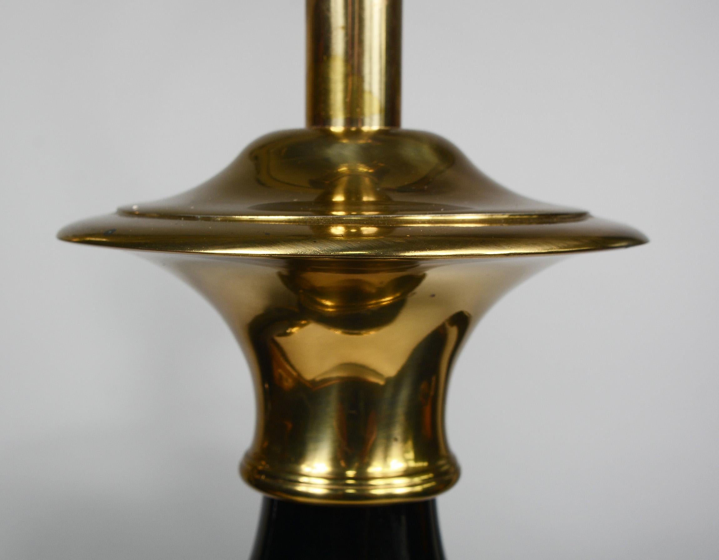 20th Century Pair of Stiffel Brass and Ceramic Tassel Form Table Lamps