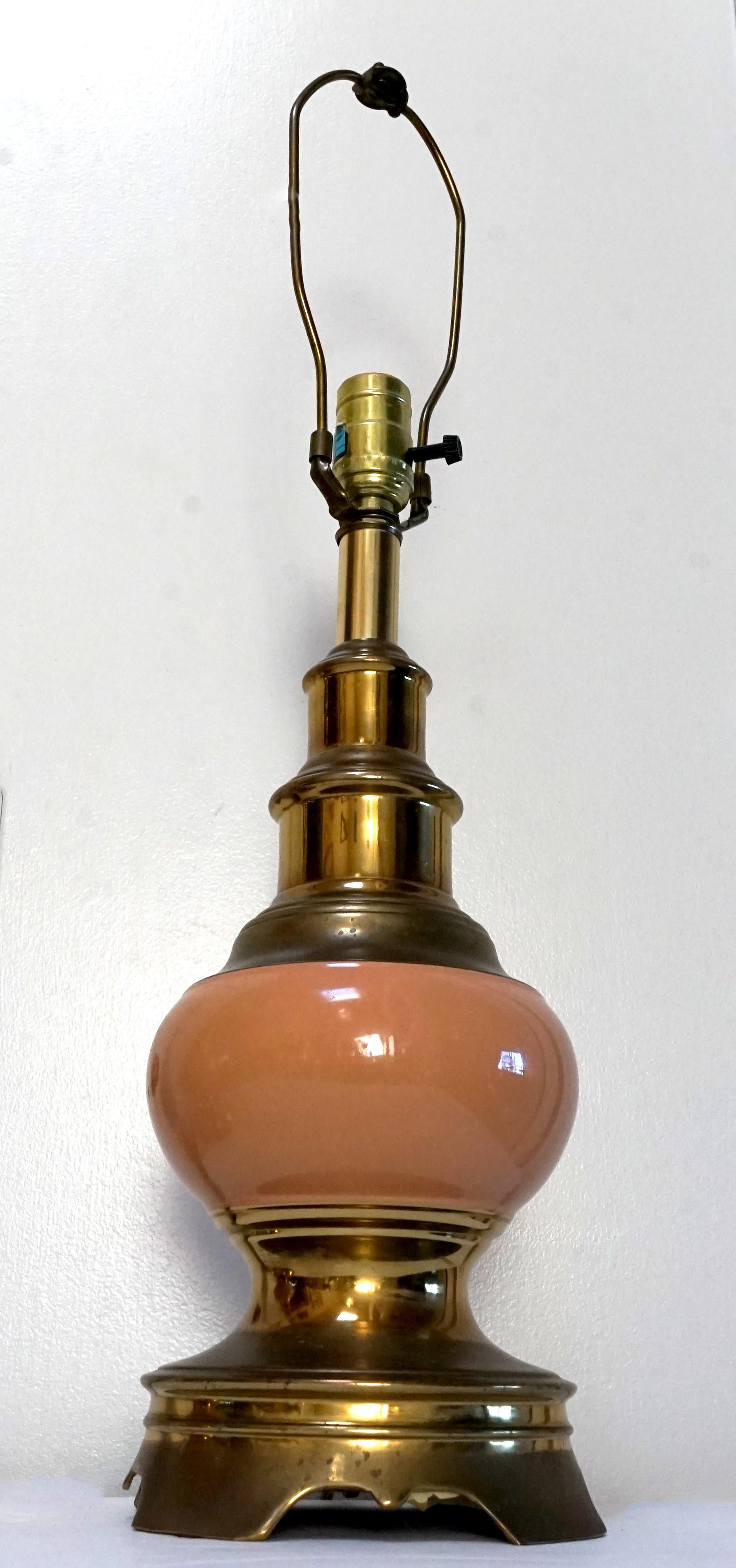 Mid-Century Modern Pair of Stiffel Brass and Ceramic Vintage  Ostrich Egg and Brass Lamps For Sale