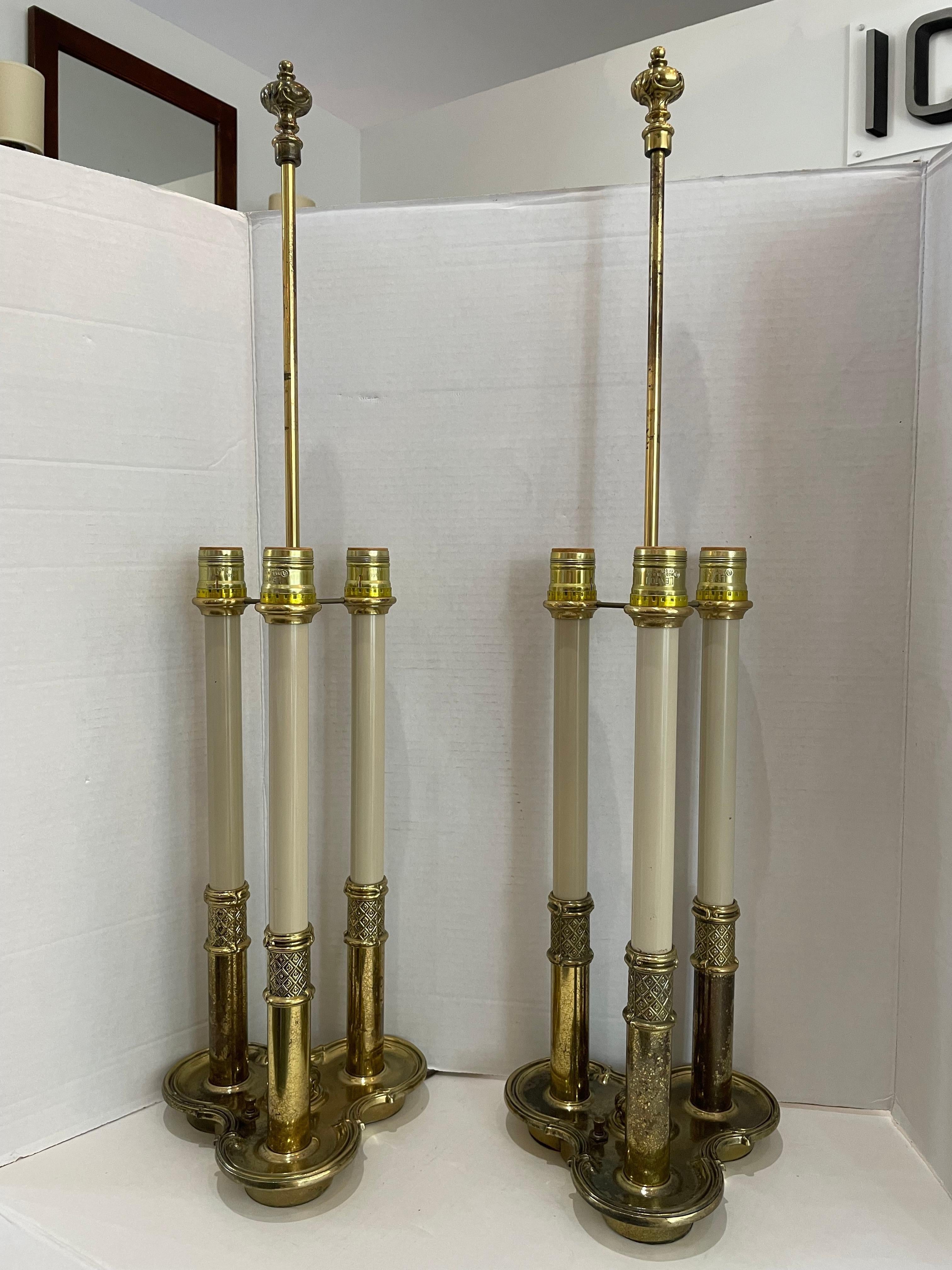 Pair of Stiffel Brass Bouillotte Lamps For Sale 1