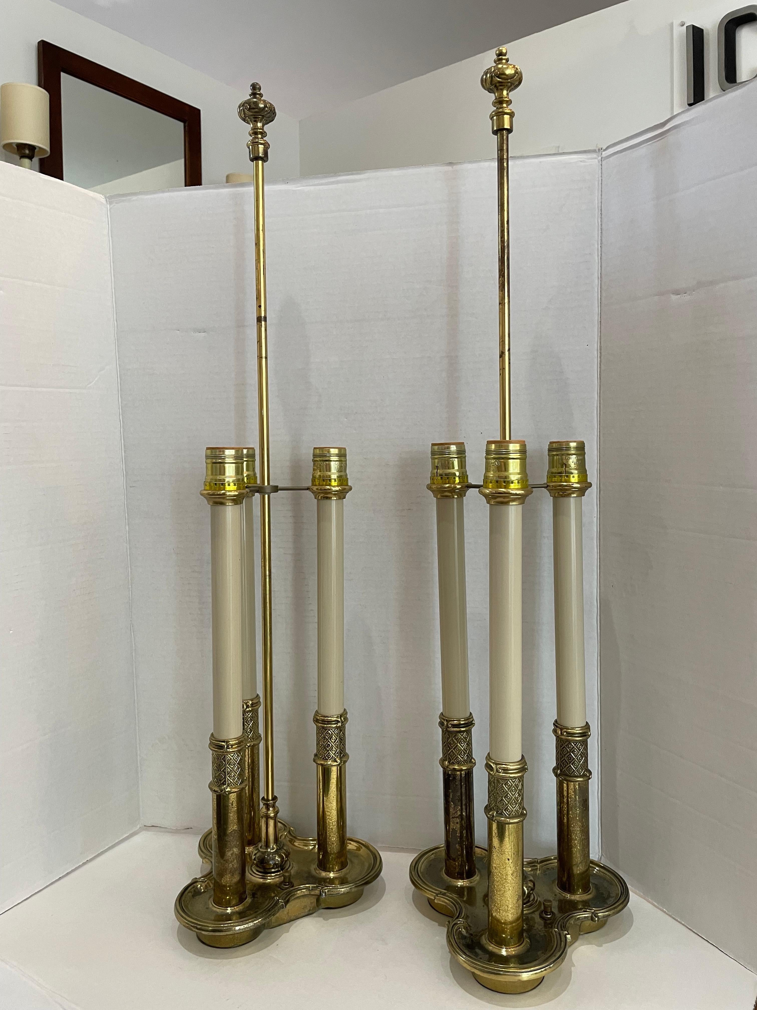 Pair of Stiffel Brass Bouillotte Lamps For Sale 2