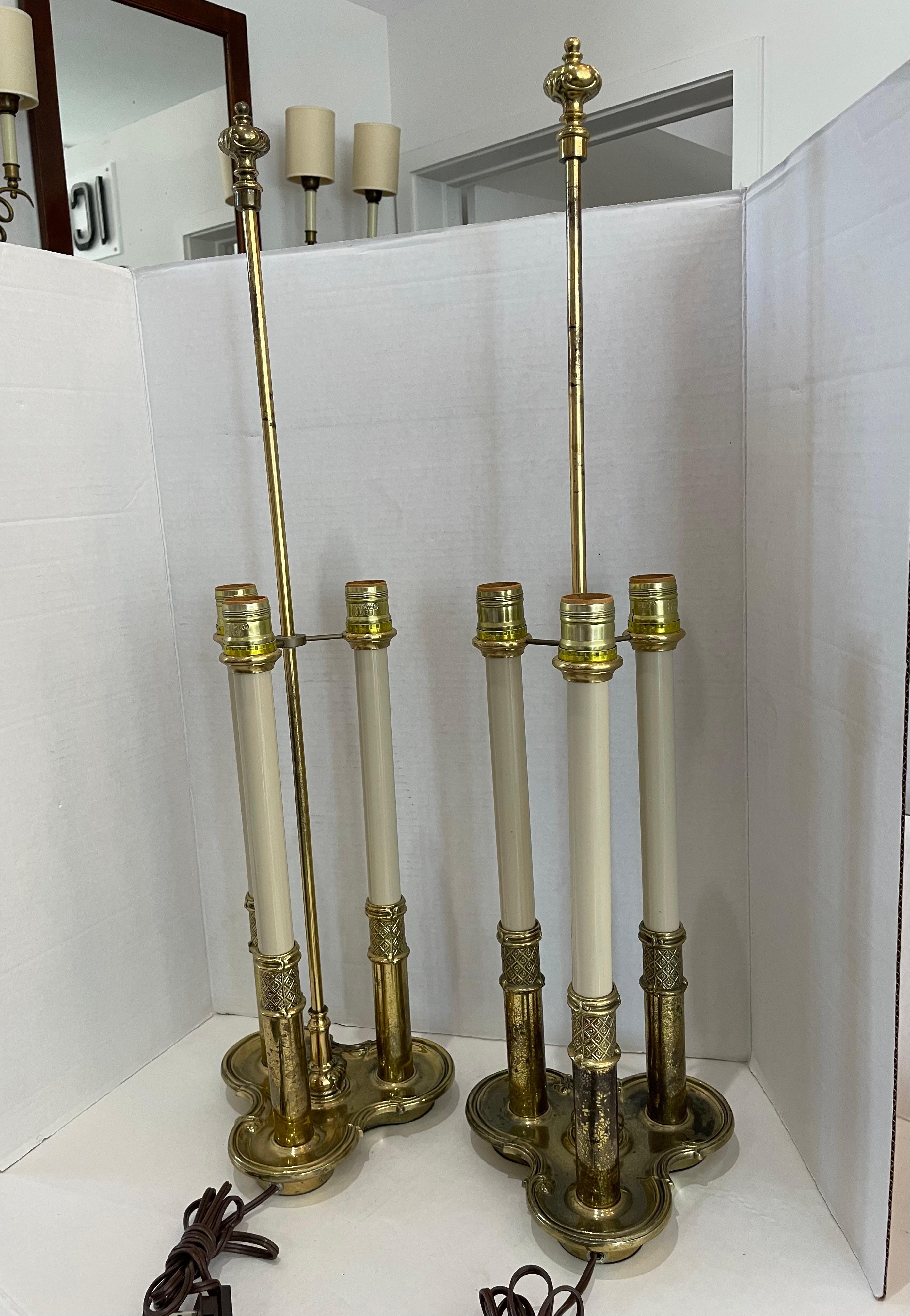 Pair of Stiffel Brass Bouillotte Lamps For Sale 3