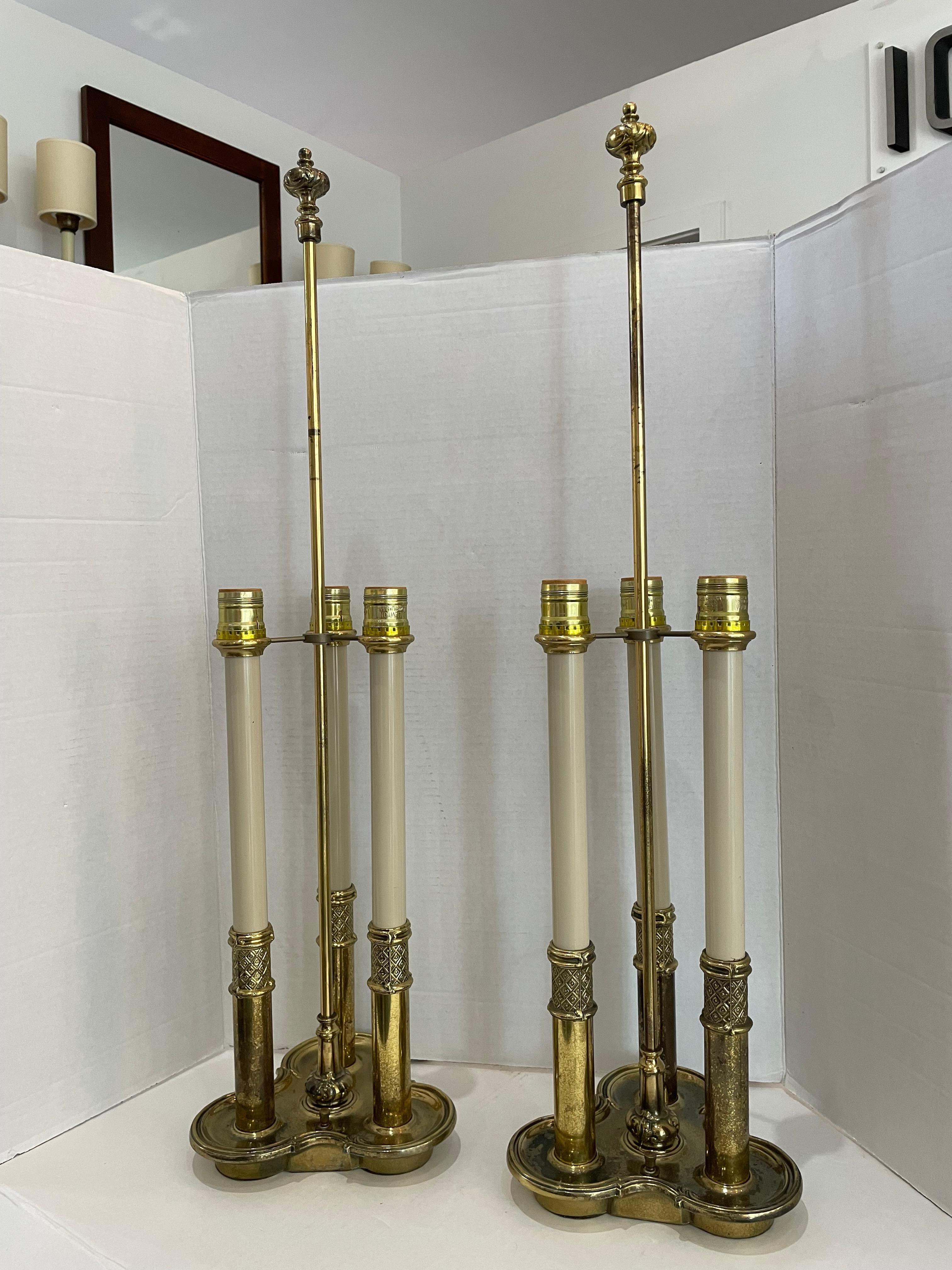 Cast Pair of Stiffel Brass Bouillotte Lamps For Sale