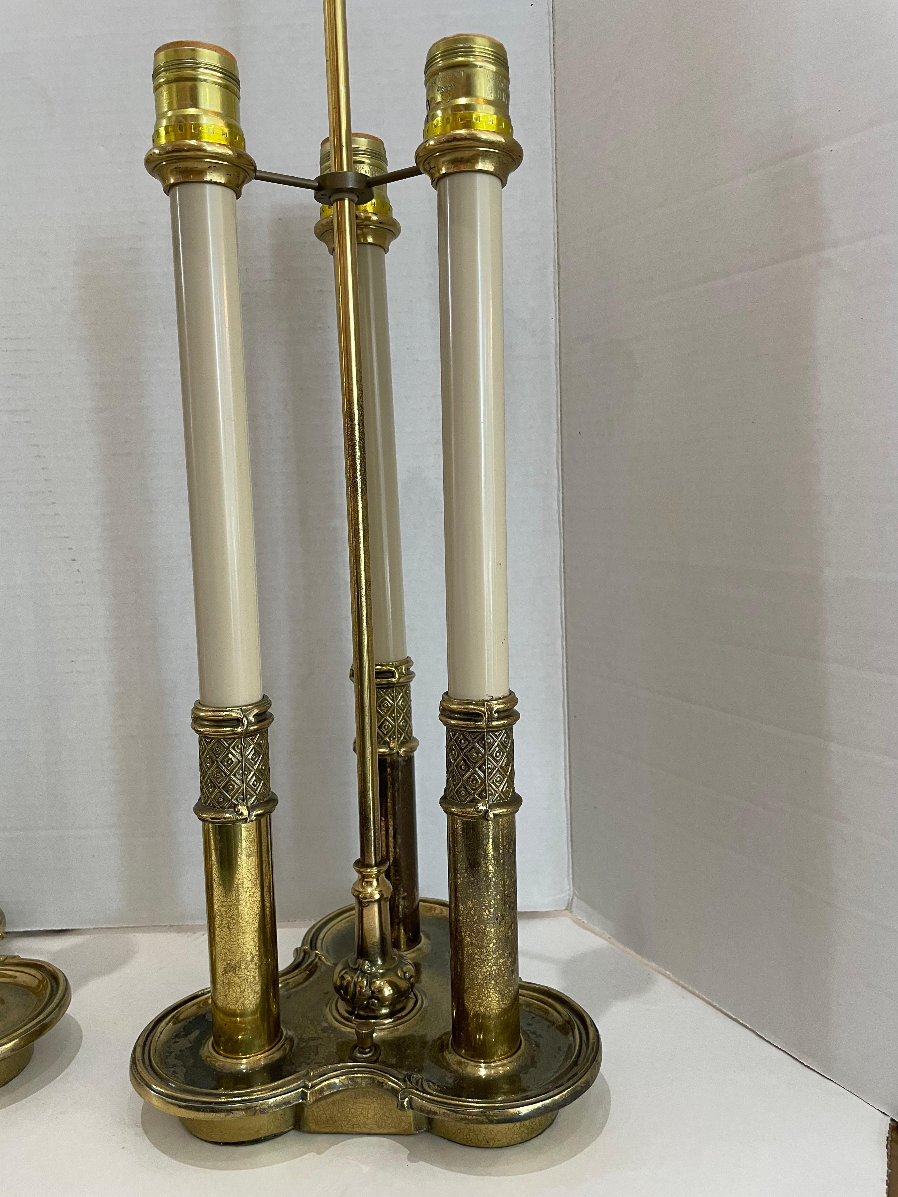 20th Century Pair of Stiffel Brass Bouillotte Lamps For Sale