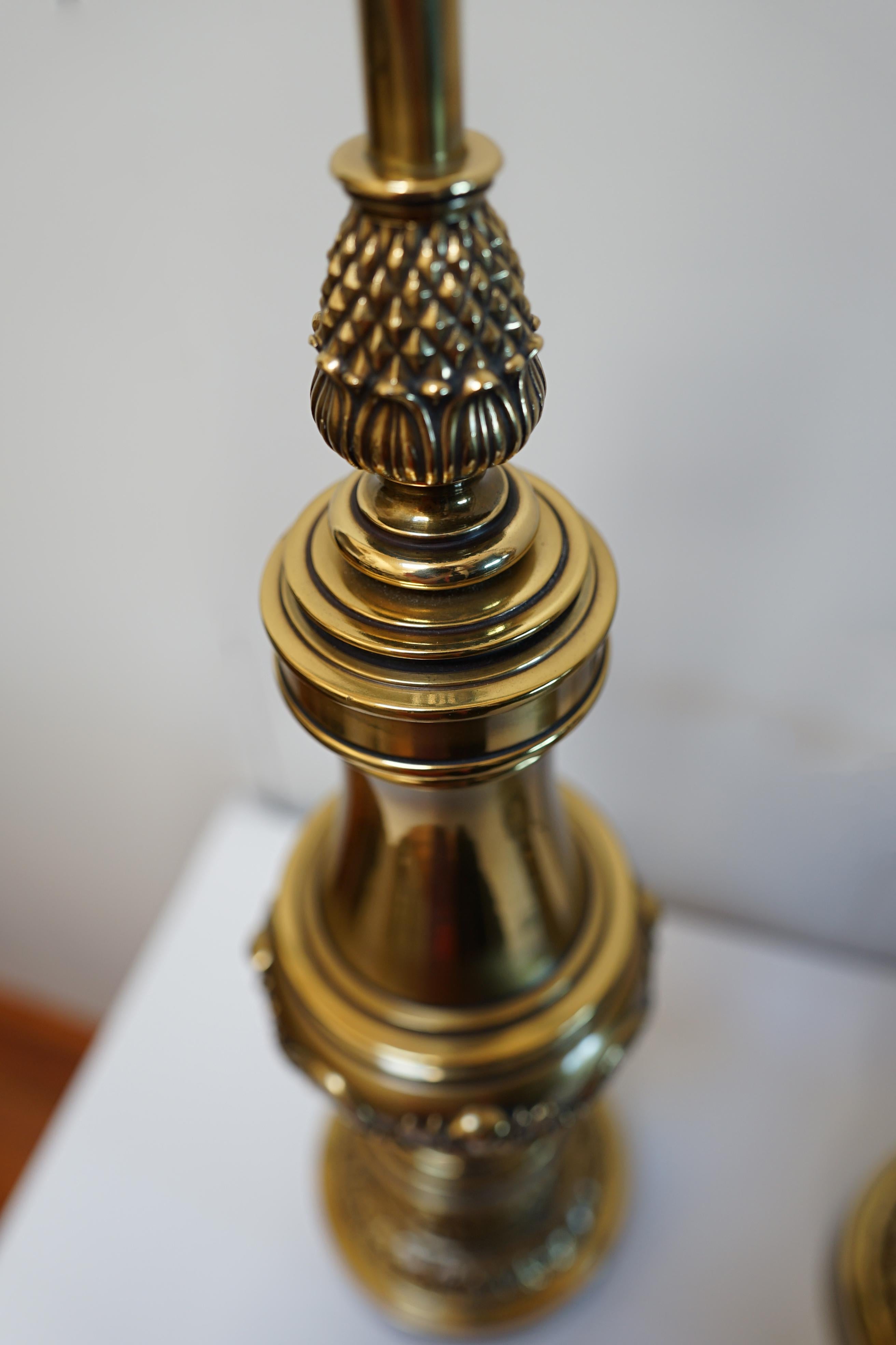 Pair of Stiffel Brass Columnar Table Lamps For Sale 2