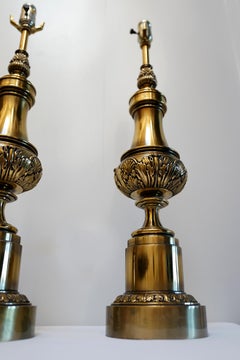 Pair of Stiffel Brass Columnar Table Lamps, American Classical, 1960s