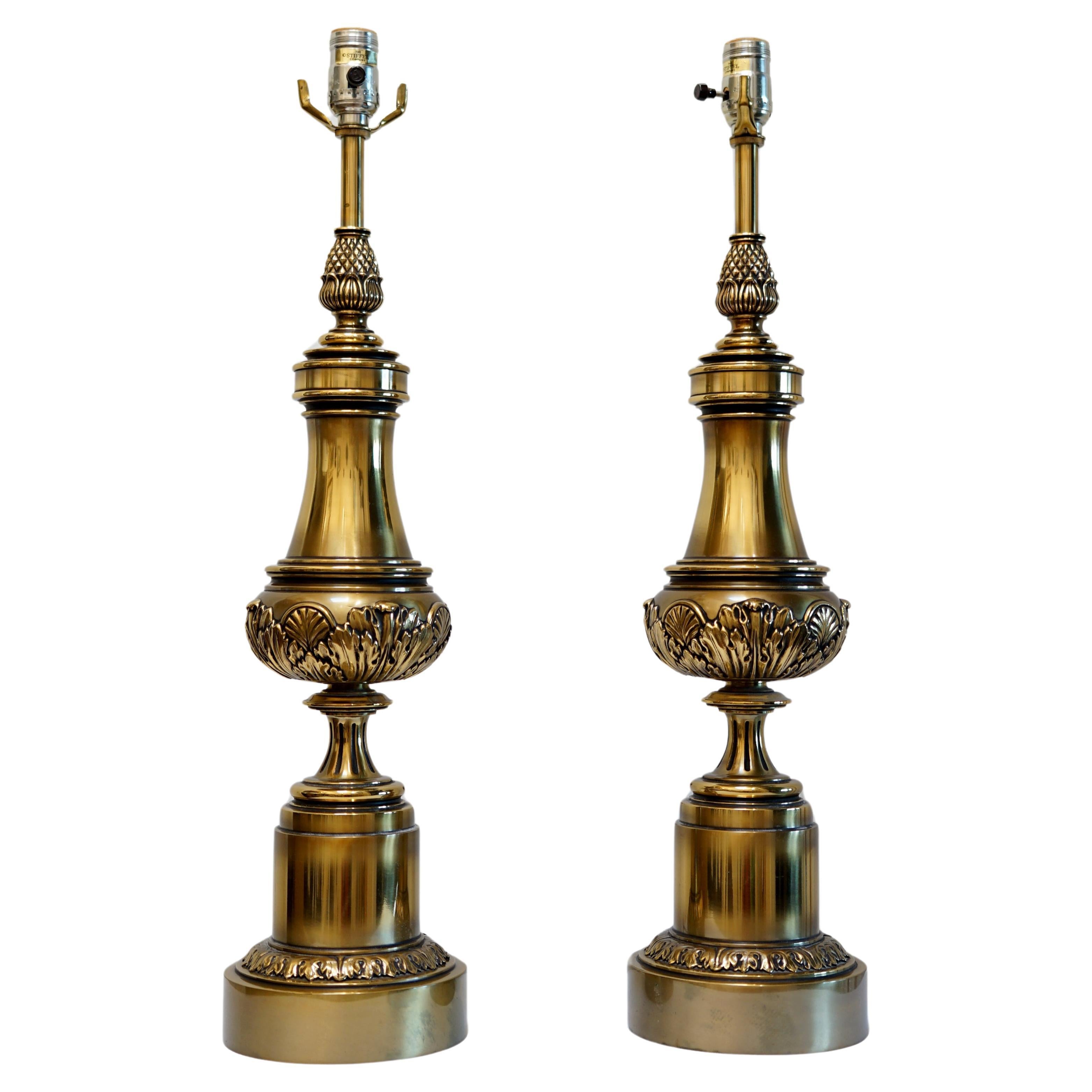 Pair of Stiffel Brass Columnar Table Lamps For Sale
