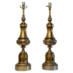 Retro Pair of Stiffel Brass Columnar Table Lamps