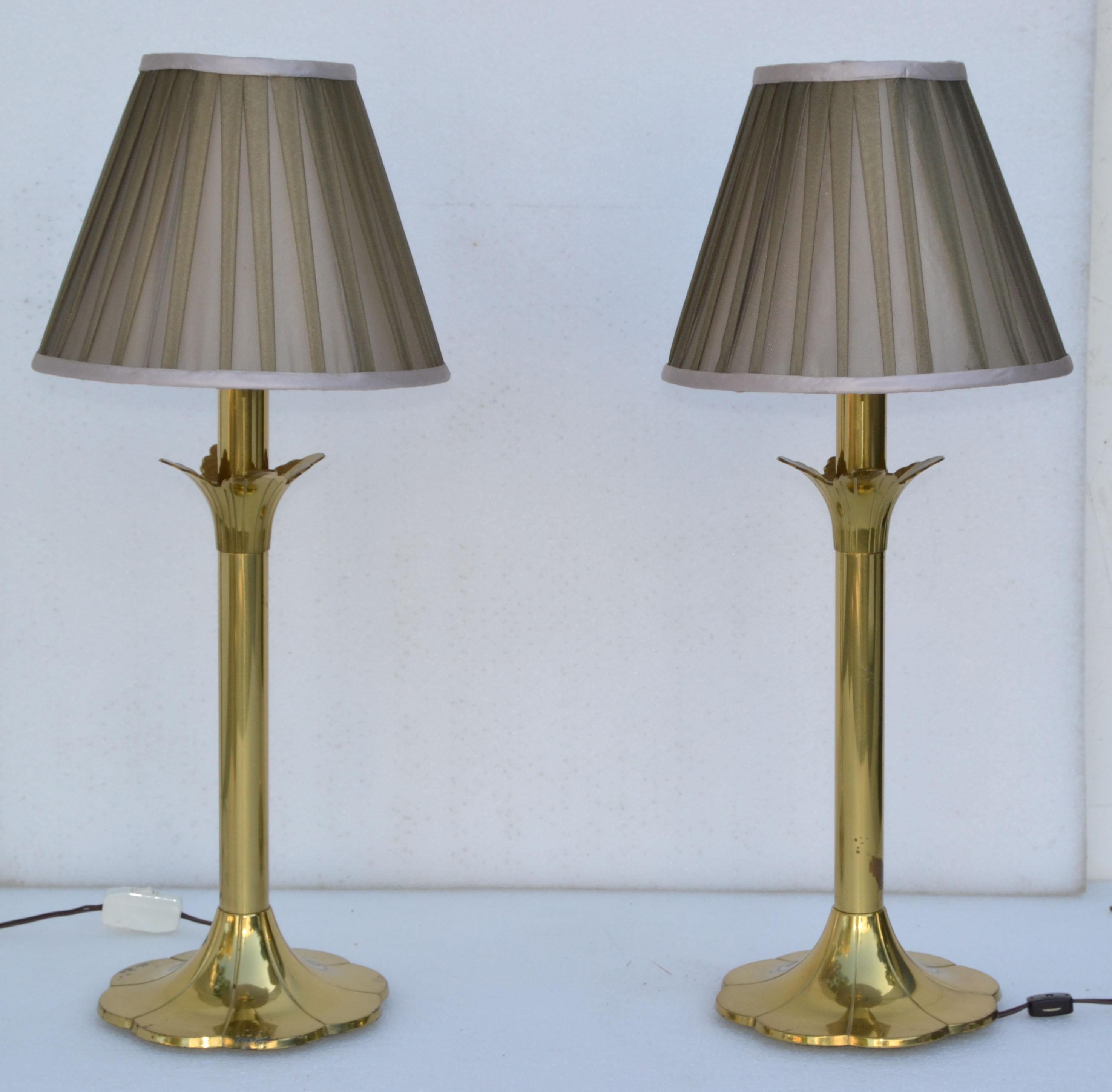 Pair of Stiffel Brass Table Lamps & Shades Mid-Century Modern American 1990 For Sale 7