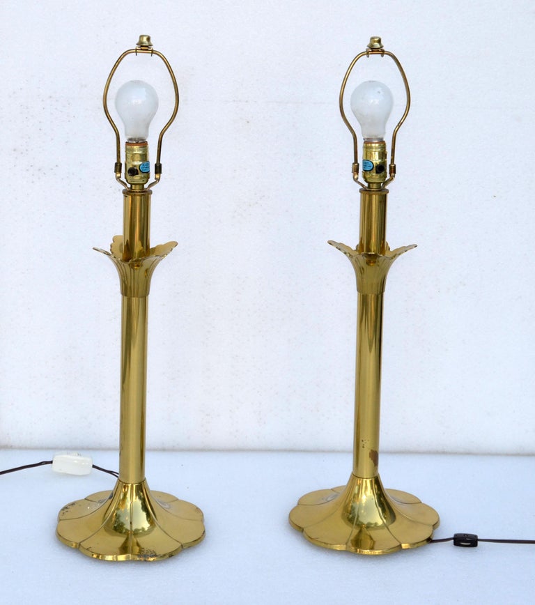 Pair of Stiffel Brass Table Lamps and Shades MidCentury Modern