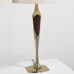 Pair of Stiffel Designed Teak and Brass Table Lamps, Late 1950s