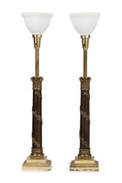 Pair of Stiffel Federal Style Acanthus Vined Composite Pillar Table Lamps