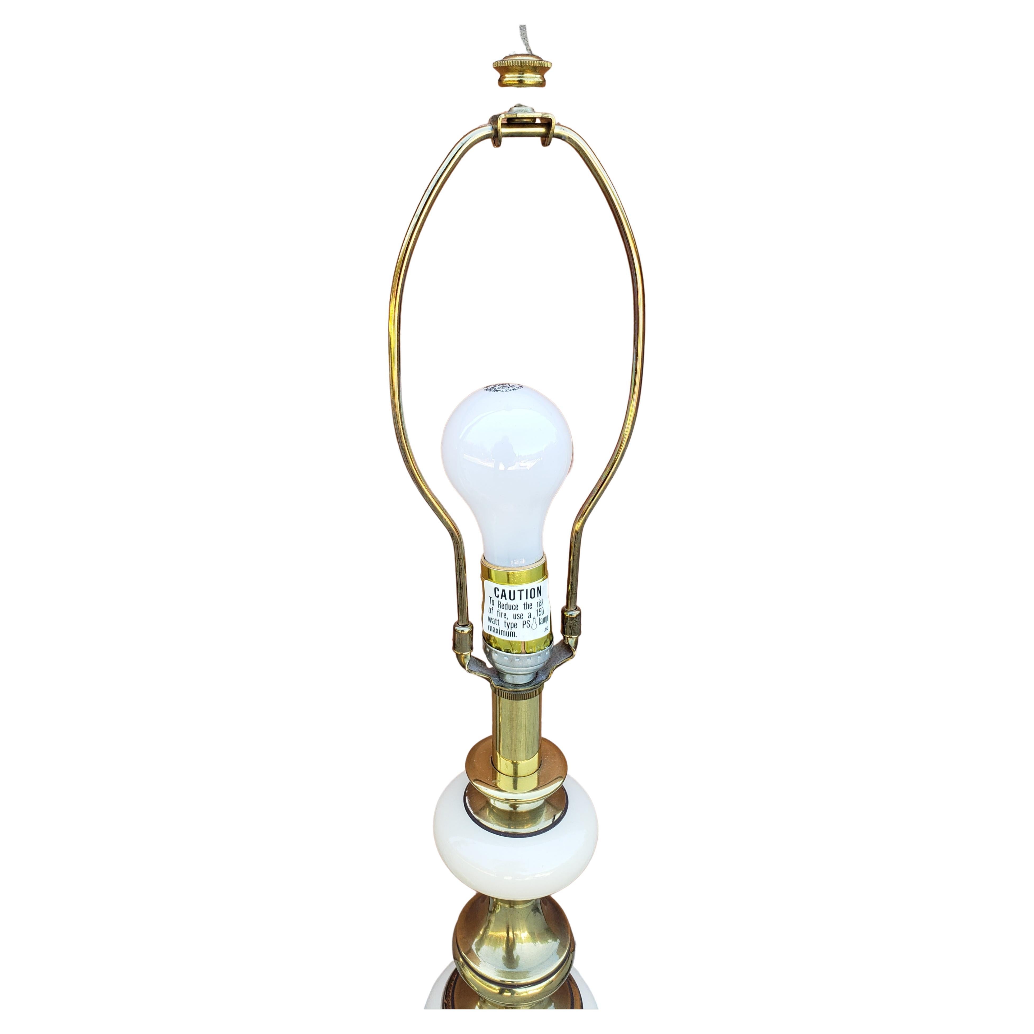 Metalwork Pair of Stiffel Heavy Brass and Porcelain Table Lamps For Sale
