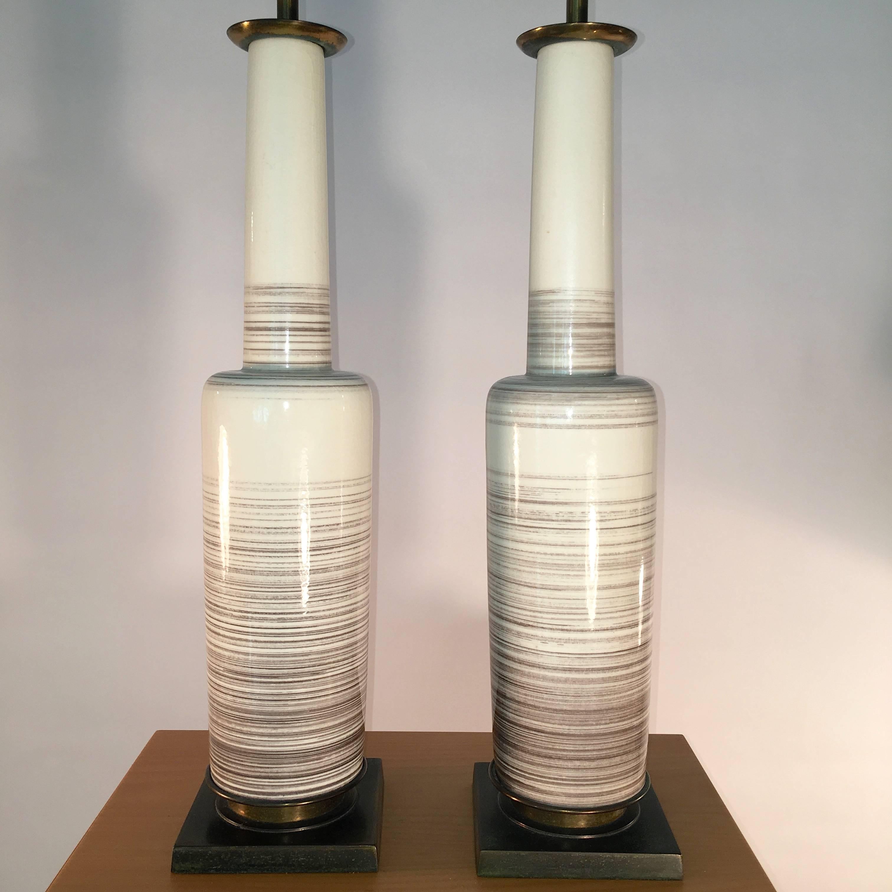 Mid-Century Modern Pair of Stiffel Lamps in Glazed Ceramic Bottle Form For Sale