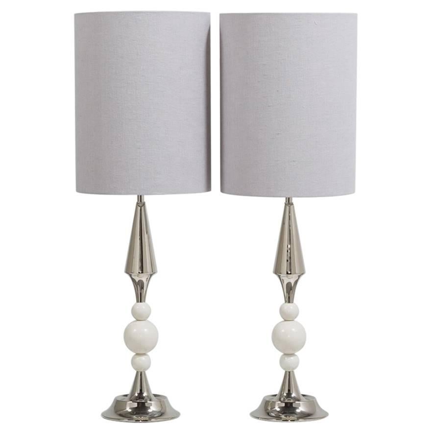 Pair of Stiffel Nickel Plated and Painted Table Lamps, 1950s For Sale
