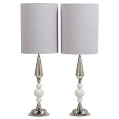 Pair of Stiffel Nickel Plated and Painted Table Lamps, 1950s