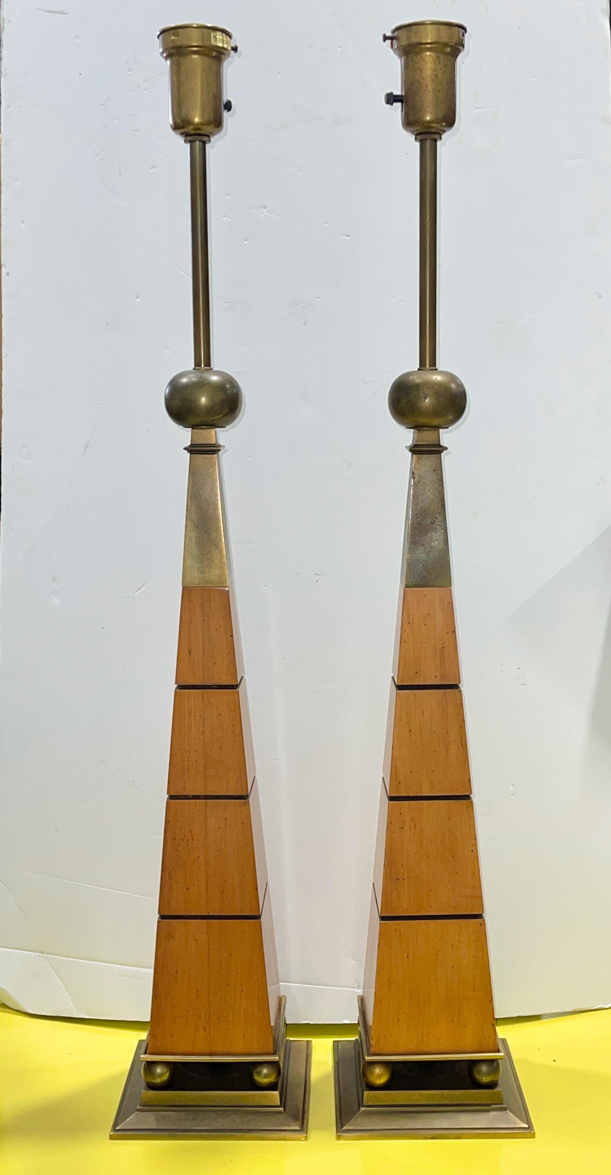 American Pair of Stiffel Obelisk Lamps after Tommi Parzinger For Sale