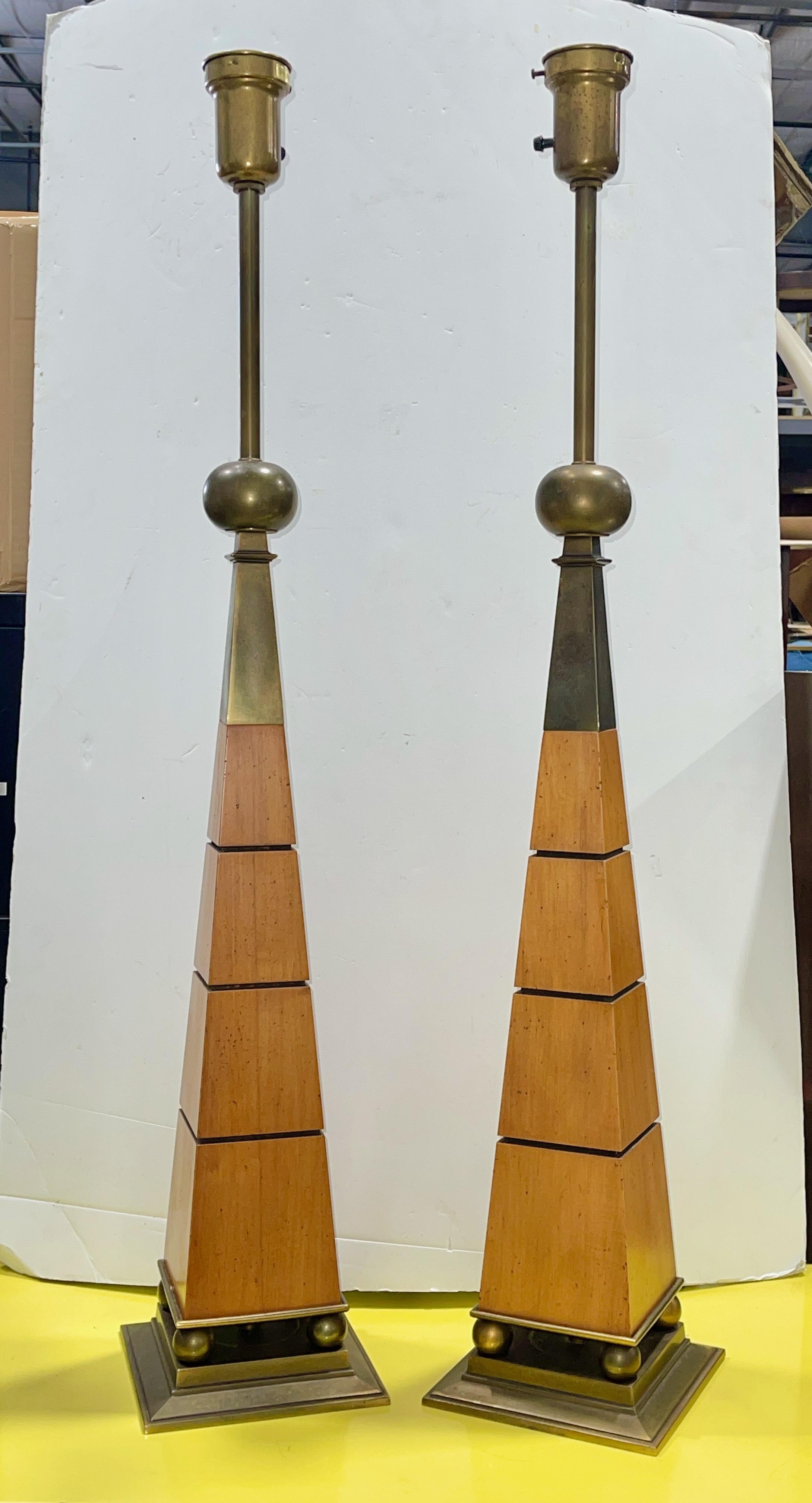 Patinated Pair of Stiffel Obelisk Lamps after Tommi Parzinger For Sale