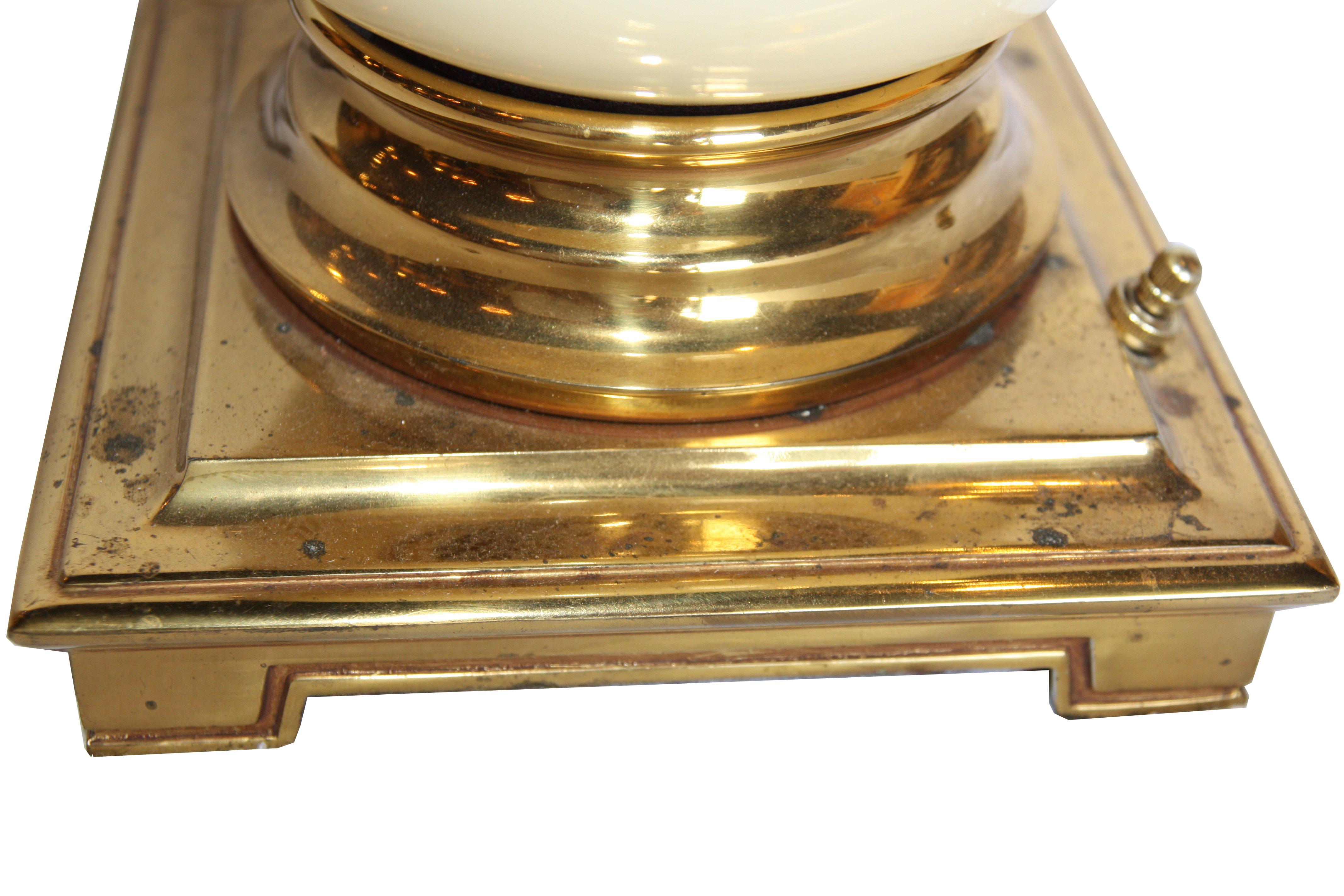American Pair of Stiffel Ostrich Egg Table Lamps in Brass